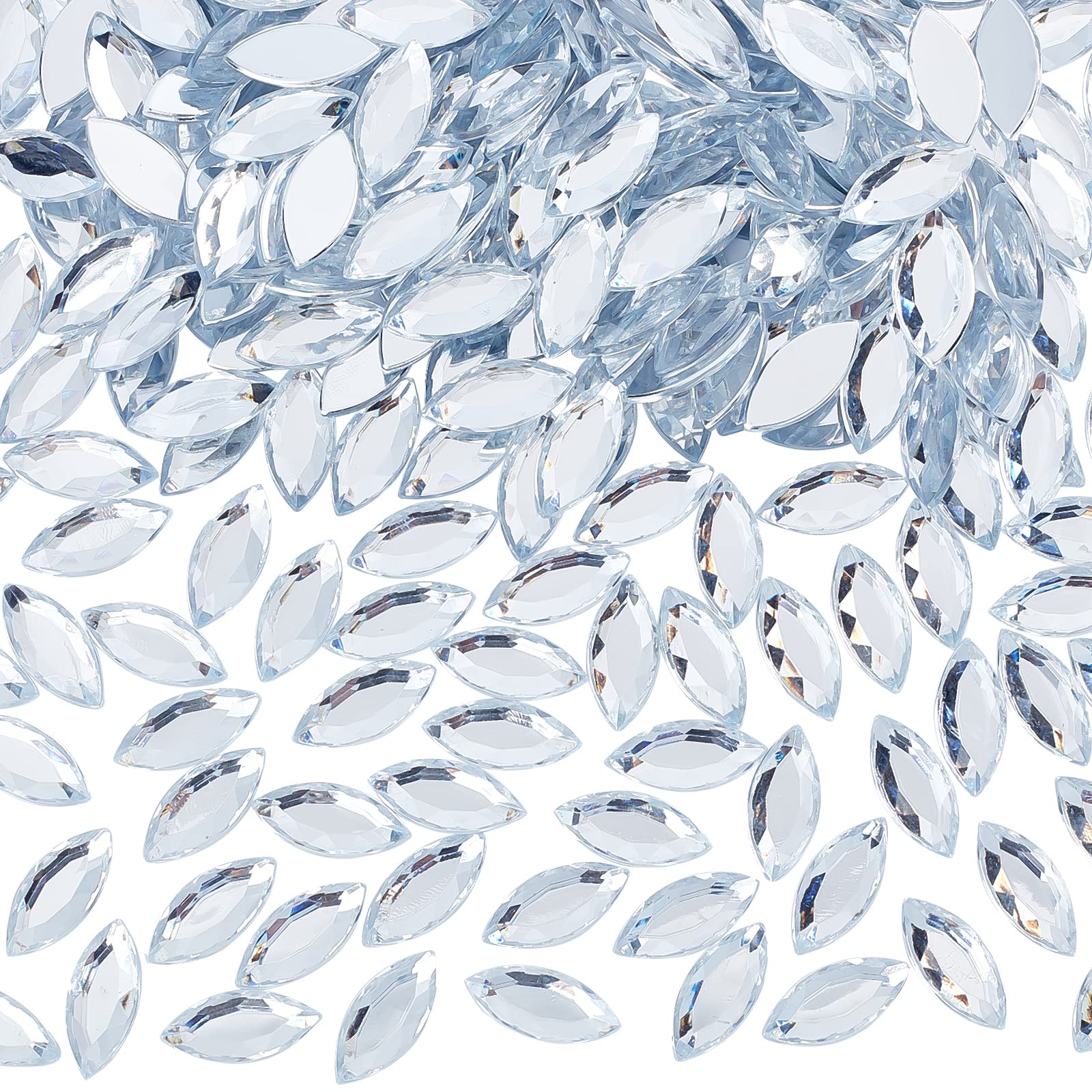 FINGERINSPIREFINGERINSPIRE 300 Pcs 20x9mm Horse Eye Acrylic Rhinestone Gems with Container Clear Acrylic Jewels Embelishments Crystals Flat Back Acrylic Jewels for Costume Making Cosplay