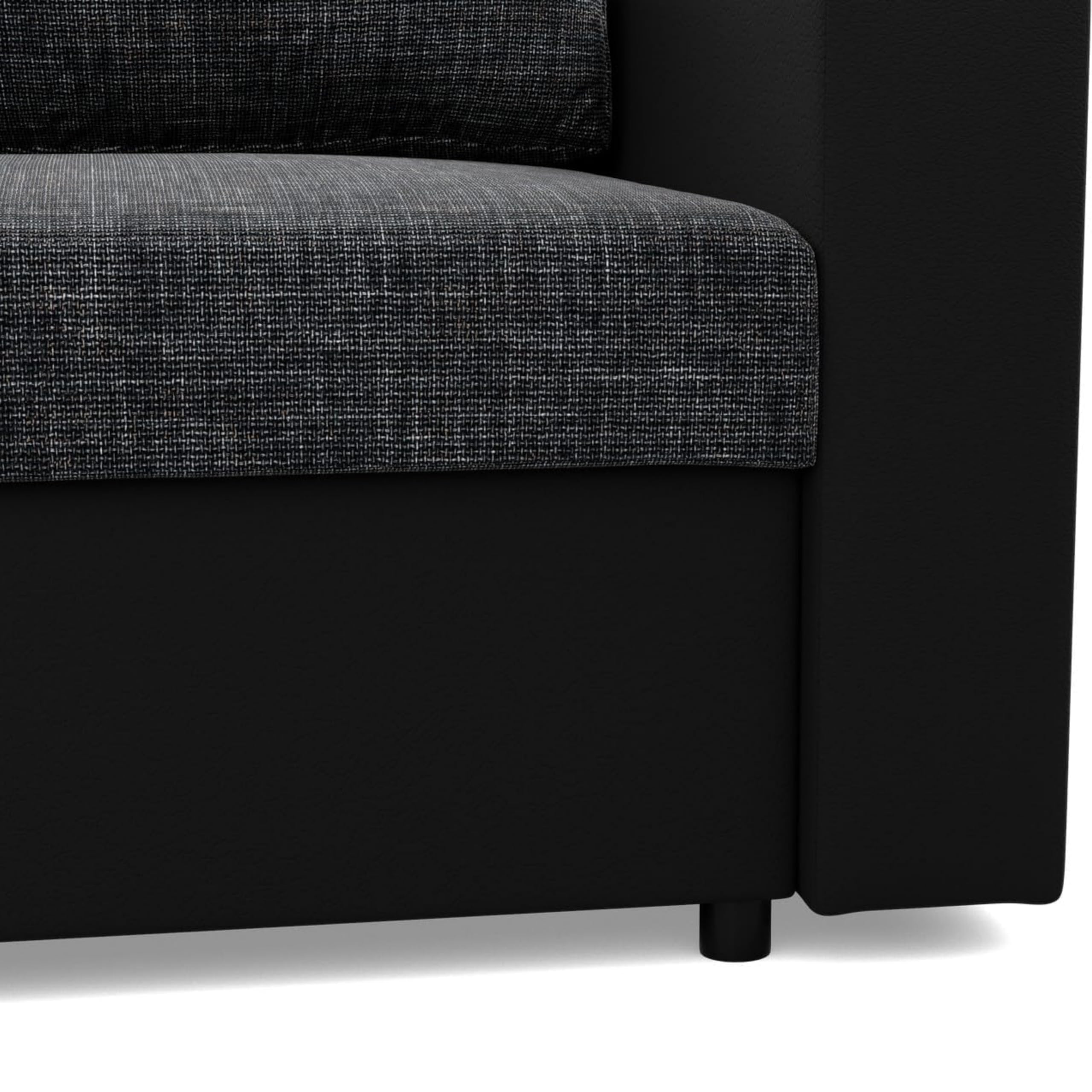 Mebligo - Zweisitzer Sofa Wohnzimmer mit Schlaffunktion, Bettkasten und Kunsteleder 148x90x87 (BxHxT) Dunkelgrau und Schwarz Luna, Schlafsofa Platzsparend, Schlafcouch, Sofabett, Sofa Bed, Bettsofa