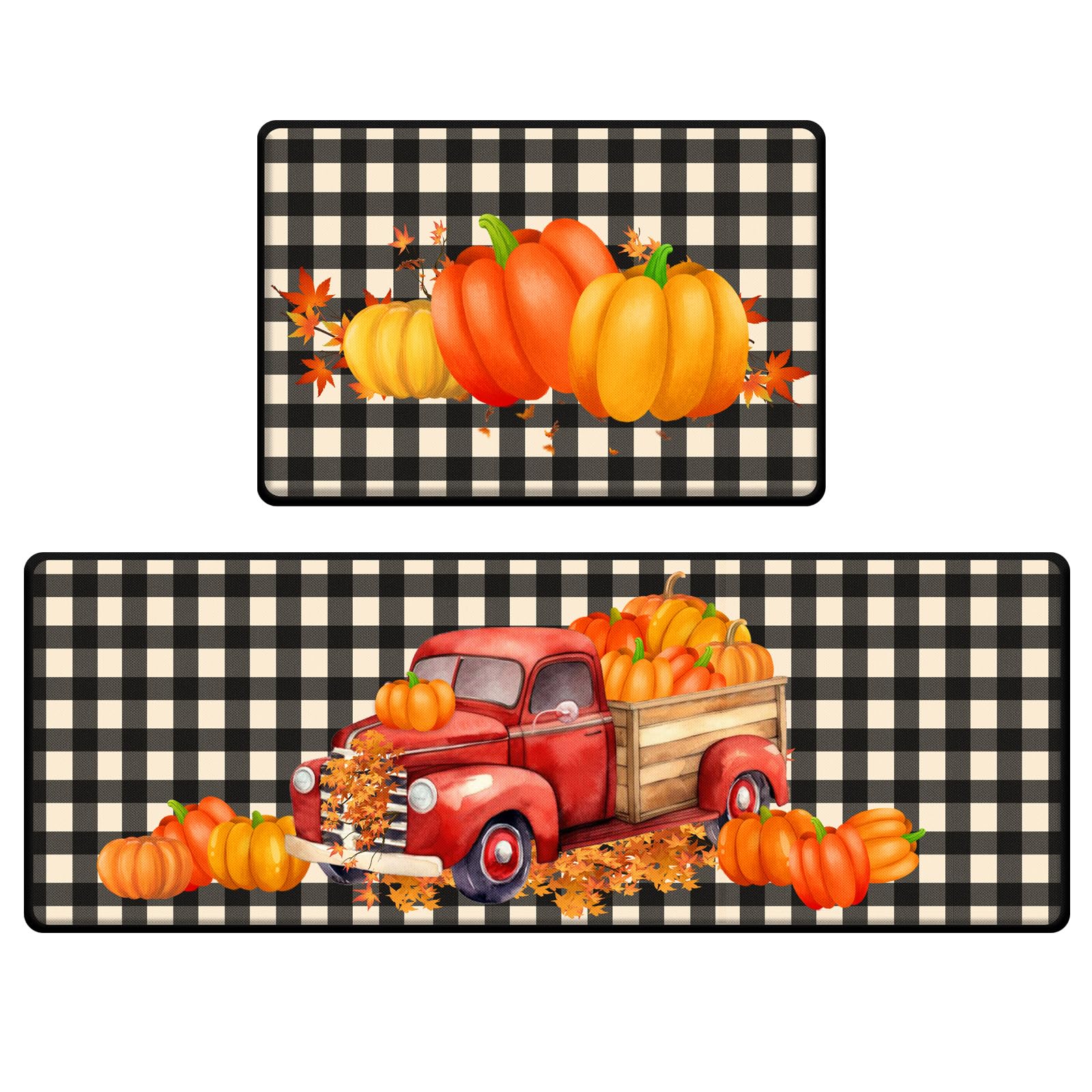 Tappeti e stuoie da cucina autunnali per il Ringraziamento, set di 2 decorazioni per pavimenti, tappetini da cucina autunnali con zucca per interni, tappeti autunnali per l'arredamento della casa