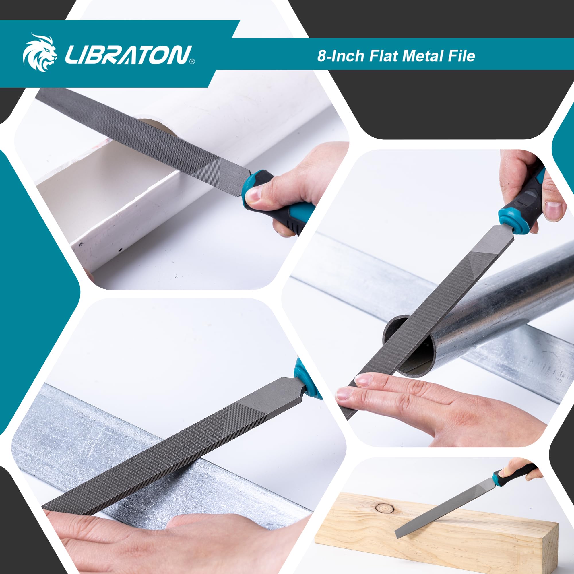 LIBRATON Lima Piatta per Metallo da 200 mm, Lima per Metallo, Lima Manuale per Metallo, Lavorazione dei Metalli, Legno, Plastica, Lima Piatta per Rifinire, Modellare e Raschiar