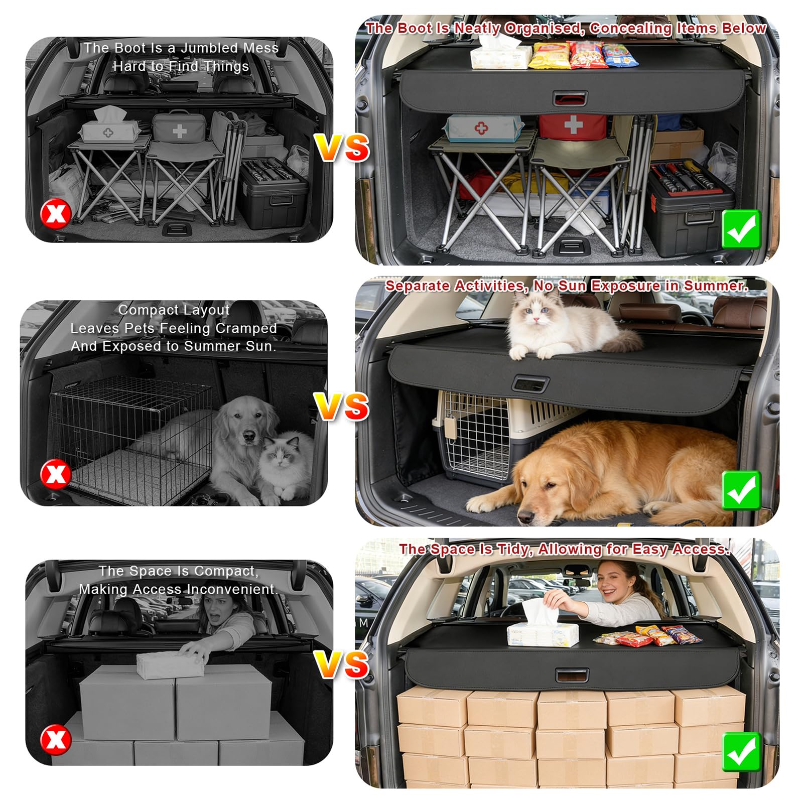 Compatibile con Land Rover Defender 110 2020-2025 - Copertura retrattile per bagagliaio auto, copertura posteriore per bagagli, protezione di sicurezza, ombra, organizer per bagagliaio, coperture per