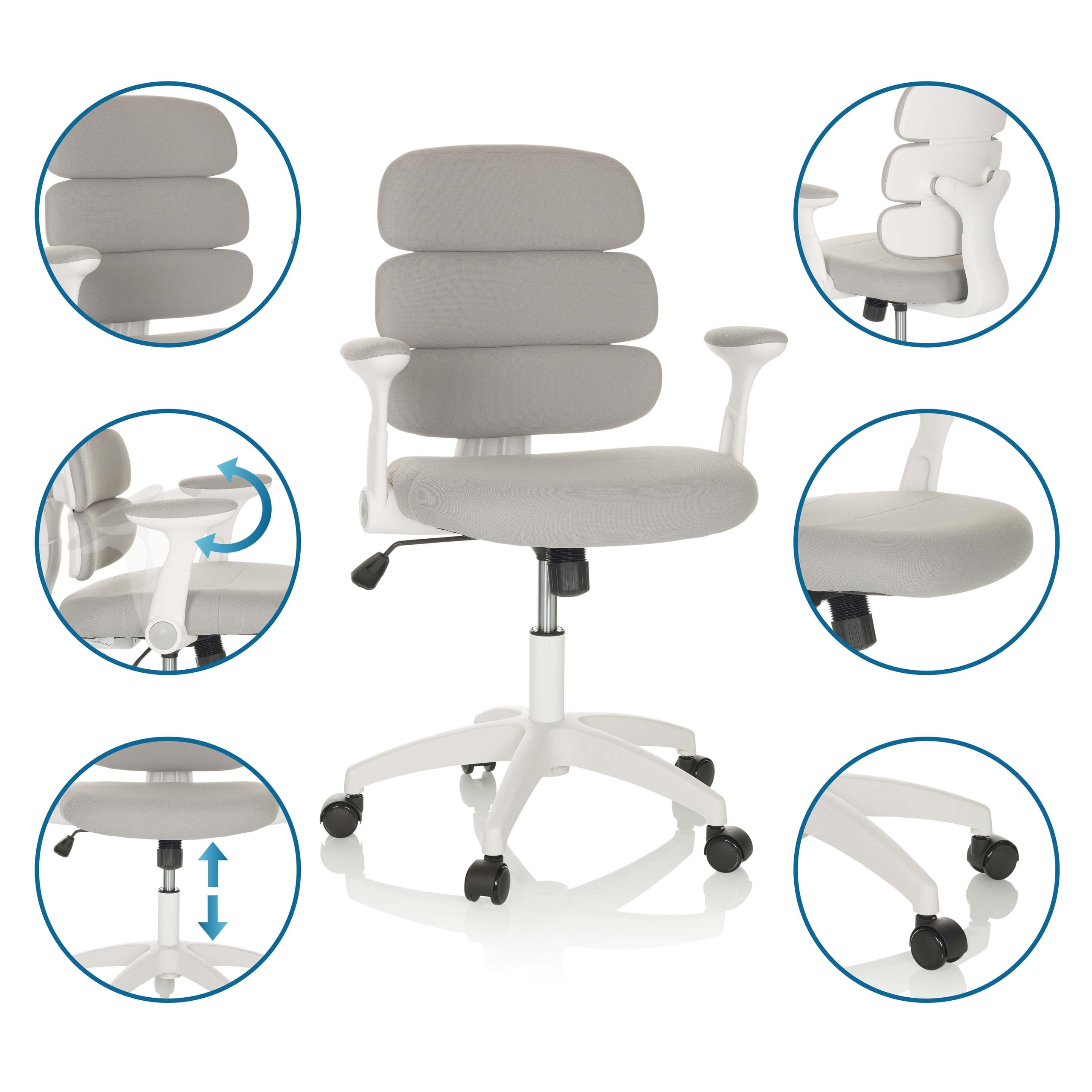hjh OFFICE Silla de Escritorio Kid ERGOLINO W Silla giratoria Infantil con Respaldo ergonómico, Gris, 736428