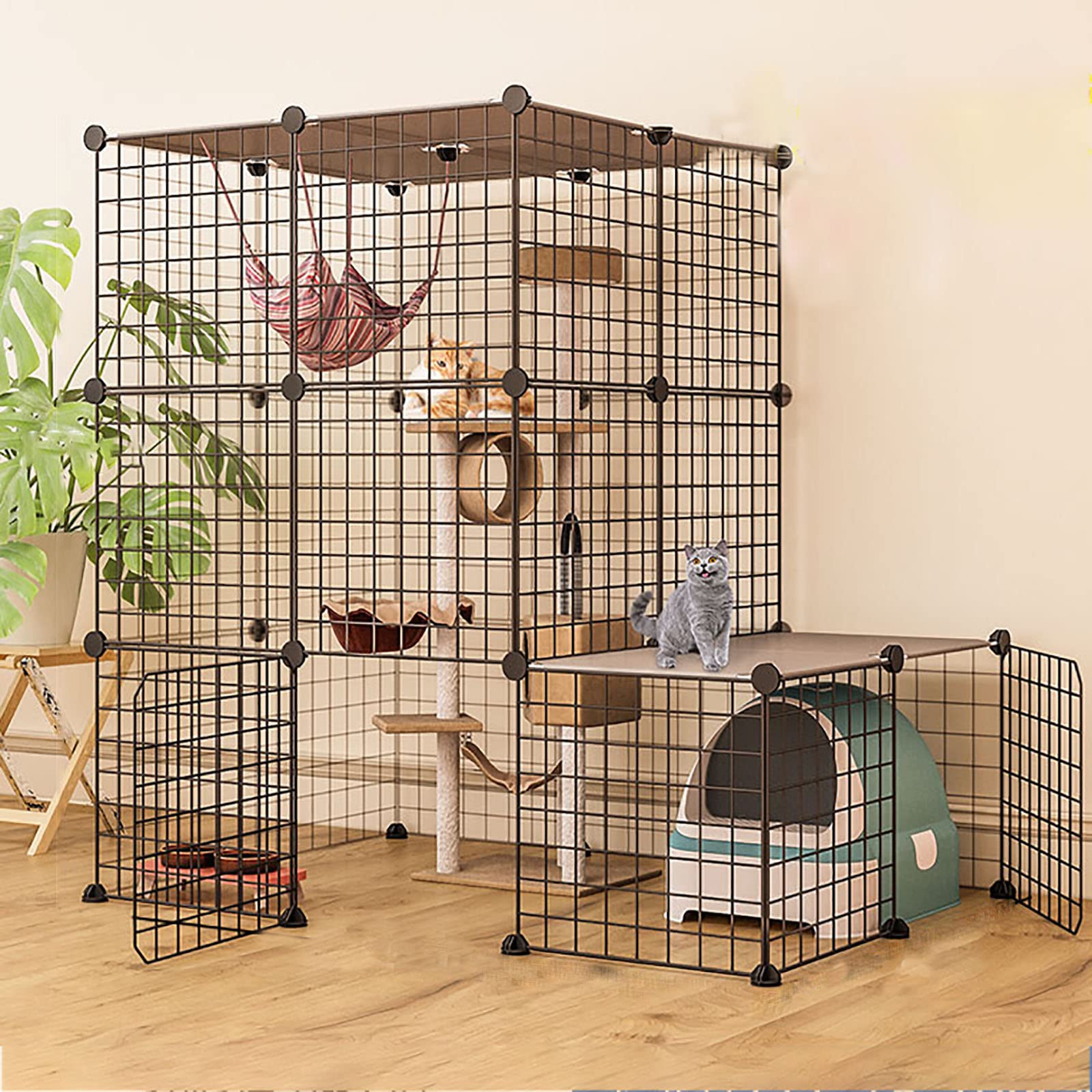 asdchZen Cat Playpen - Ferret Cage Indoor Diy Cat Playpen Detachable Cat Crate Ideal For 1-4 Cats,Black,111 * 111 * 146Cm,Black-111 * 75 * 109cm