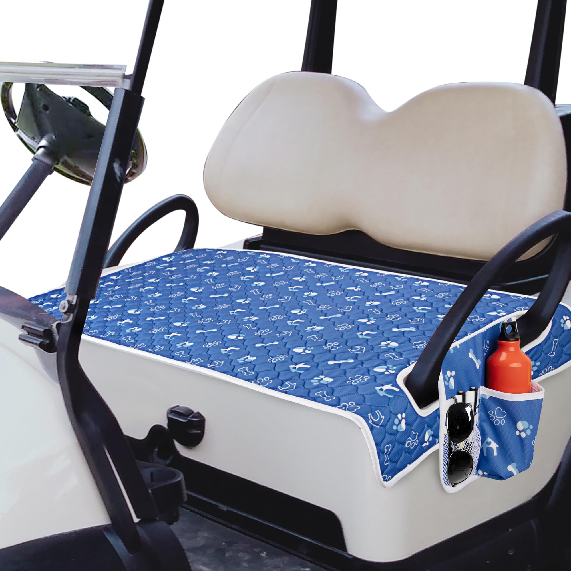 PGmoon Golf Cart Seat Covers with 4 Side Pockets &amp; Non-Slip Bottom