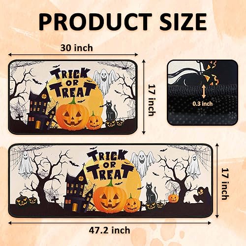 Miniatura 11 de Halloween Pumpkin Kitchen Rug Set of 2 Washable Non Slip, Holiday Farmhouse Party Floor Mat for Home Kitchen Decorations, Sink, Office, Laundry