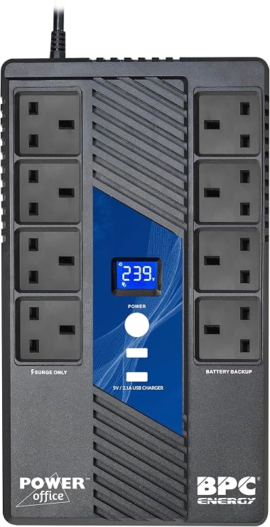 UPS Power Supply UK - 1000VA UPS with 8 Outlets - UK Plug BS1363A - Surge Protected | Reliable Computer Uninterruptible Power Supply Units for Home & Office