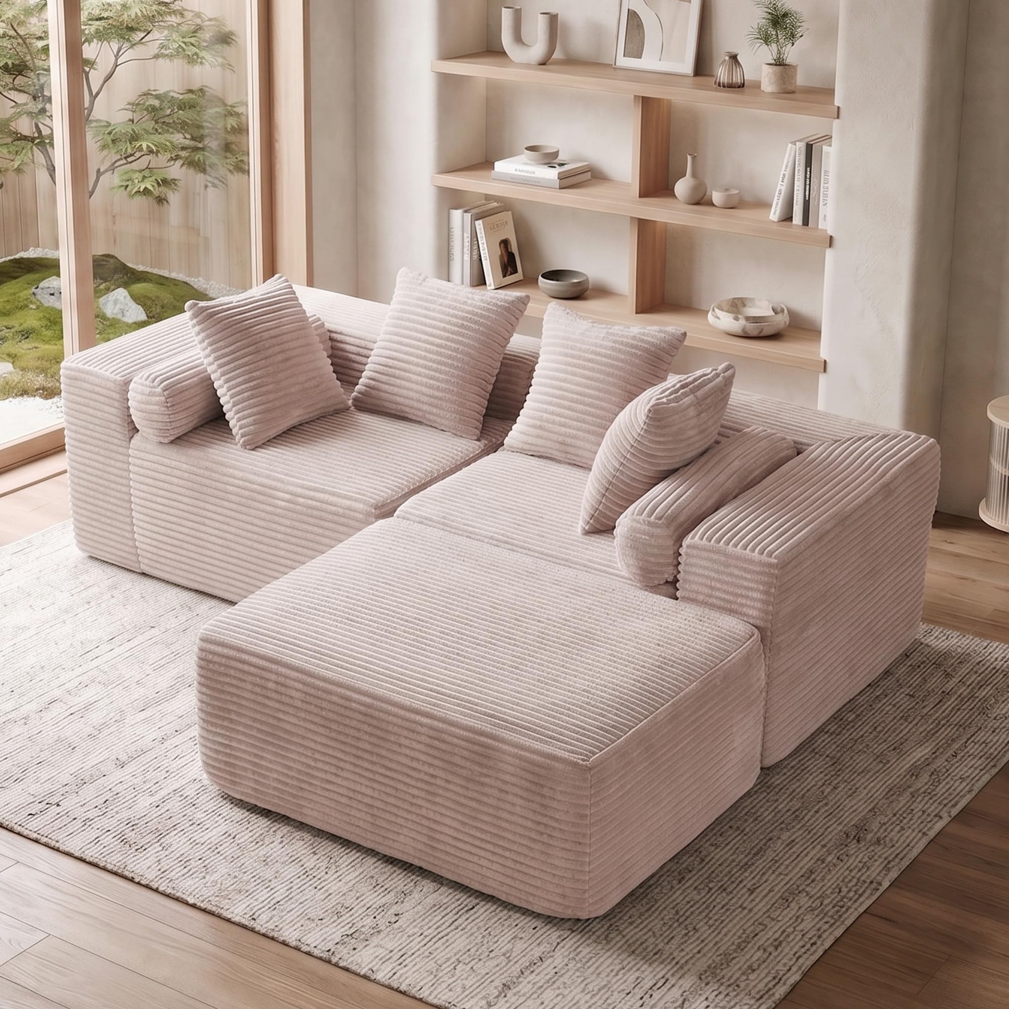 Canapé d'angle modulaire en forme de L, canapé avec chaise XXL, canapé-lit de salon, pas de montage, housse en chenille beige