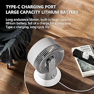 CIBAIL Small Desk Fan for Bedroom,10 Inches Portable Electric Table Air Circulation Fan,USB-C Rechargeable Powerful with 3 Speed 360 Adjustable Tilt for Whole Room,Best for Office Bedroom Kitchen