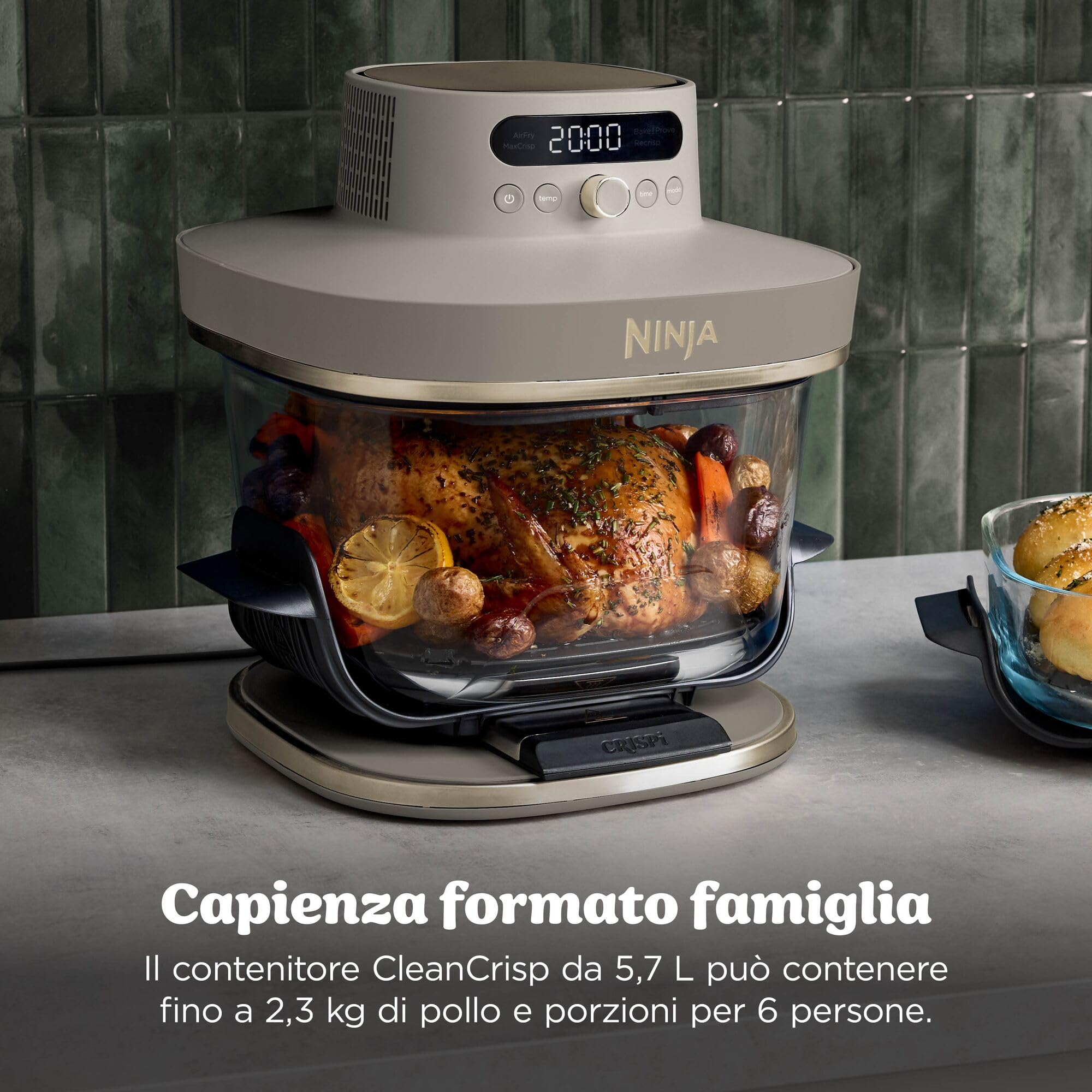 Ninja CRISPi PRO XL Friggitrice ad aria in vetro, 5 programmi di cottura preimpostati, include contenitori in vetro CleanCrisp da 5,7 L e 2,3 L e coperchi, oro chiaro AS090EUSD