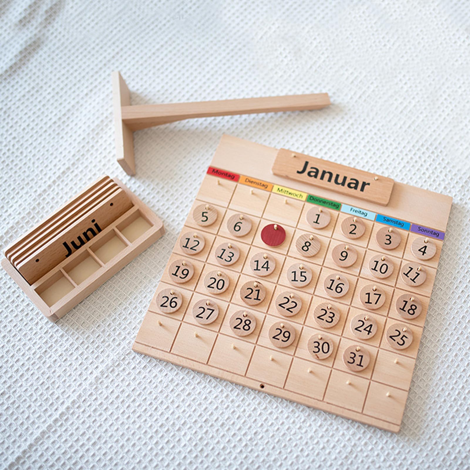 Calendario perpetuo de madera, calendario de madera para niños, calendario magnético de juguete de madera, estaciones de aprendizaje para niños, meses y días del año
