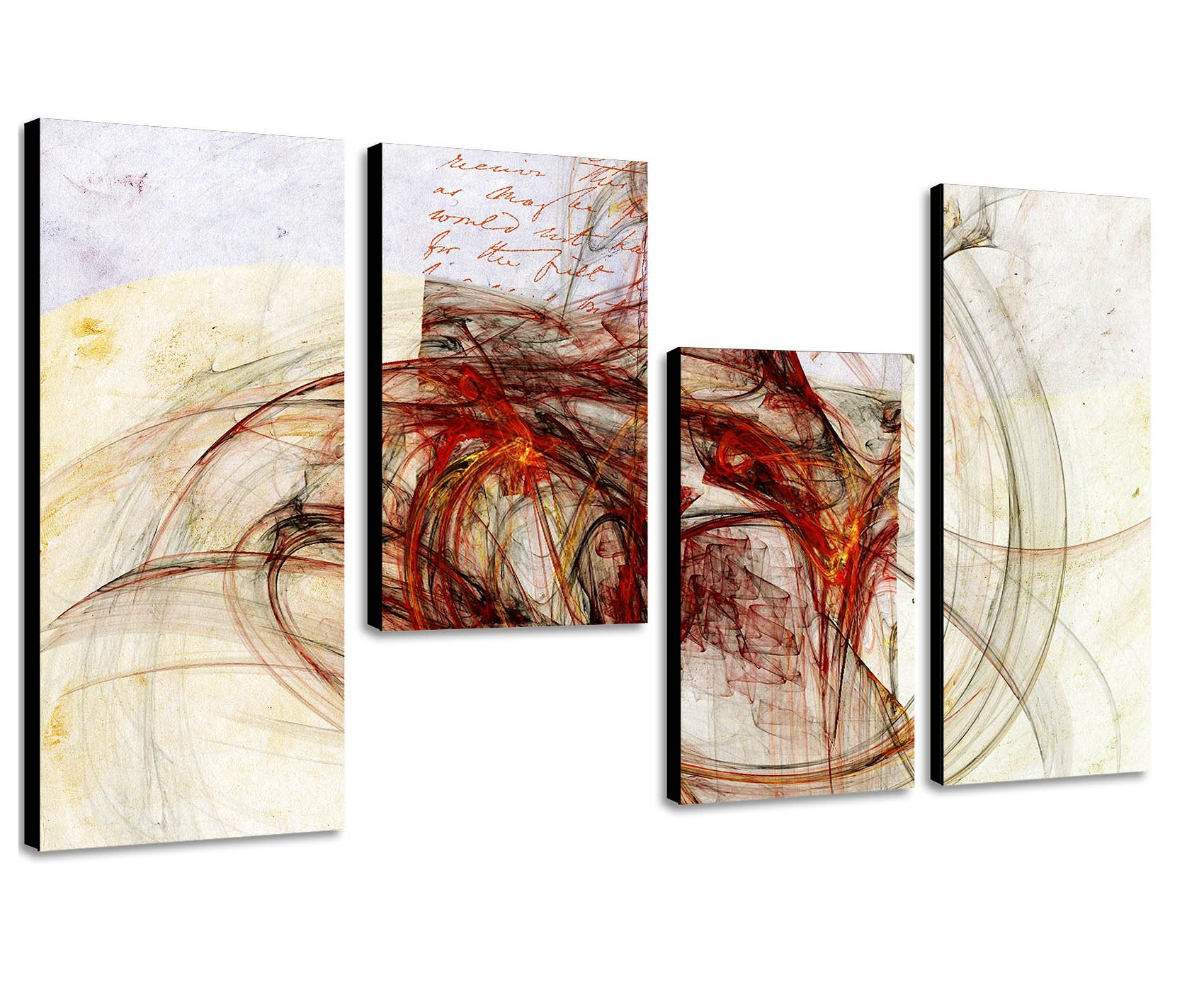4-teiliges Keilrahmenbild, 130x70 Cm Gesamt, Abstrakt – Handgemalte Optik, Vintage Stil