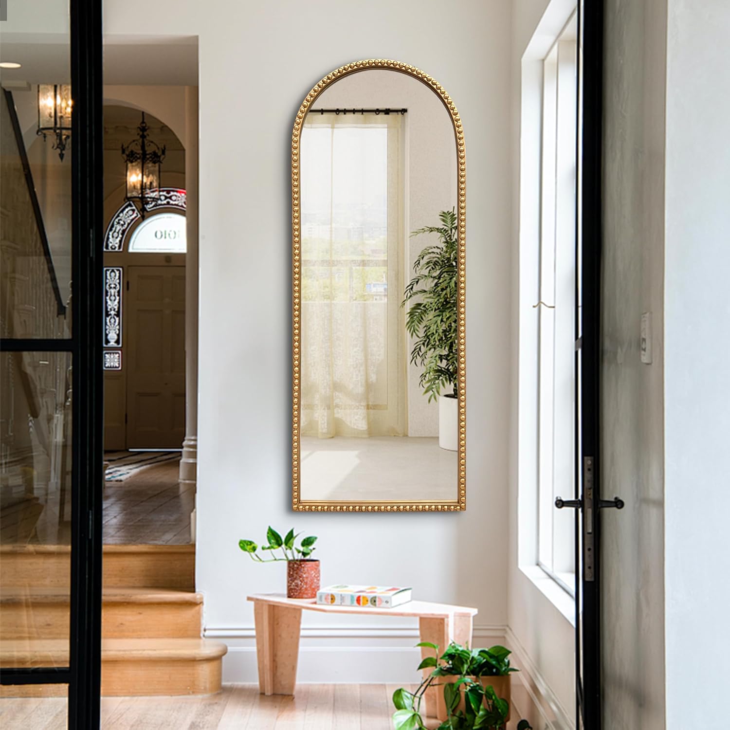 Vintage Full Length Wall Mirror, Large Gold Arch Floor Mirror 20"X53" with Antique Beaded Metal Frame for Dresser Living Room, Decorative Mirrors for Entryway Hallway Bathroom - Image 3