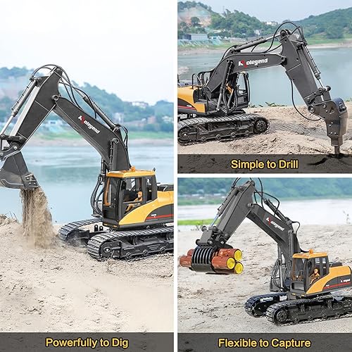 Miniatura 4 de Kolegend excavadora de juguete con control remoto 3 en 1, excavadora RC de escala 114, 15 canales, vehículos de construcción de función completa