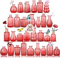 Wine Red Glass Bud Vases Set of 30 - Mini Vases for Weddings, Home Decor, Centerpieces, Candle Holders & Gifts