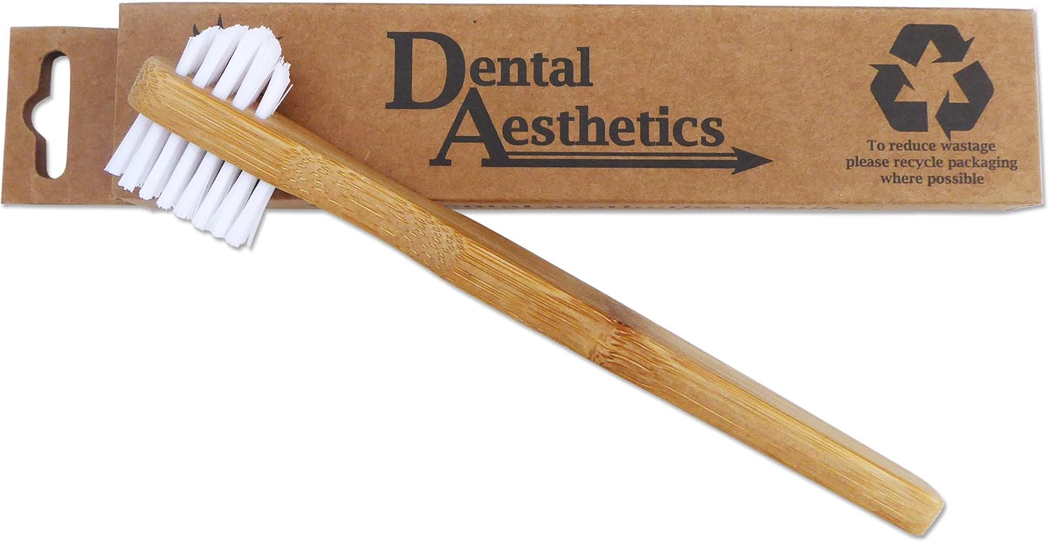 Cepillo de prótesis dental ~ mango de bambú, cabezal de doble cerda, ecológico, biodegradable