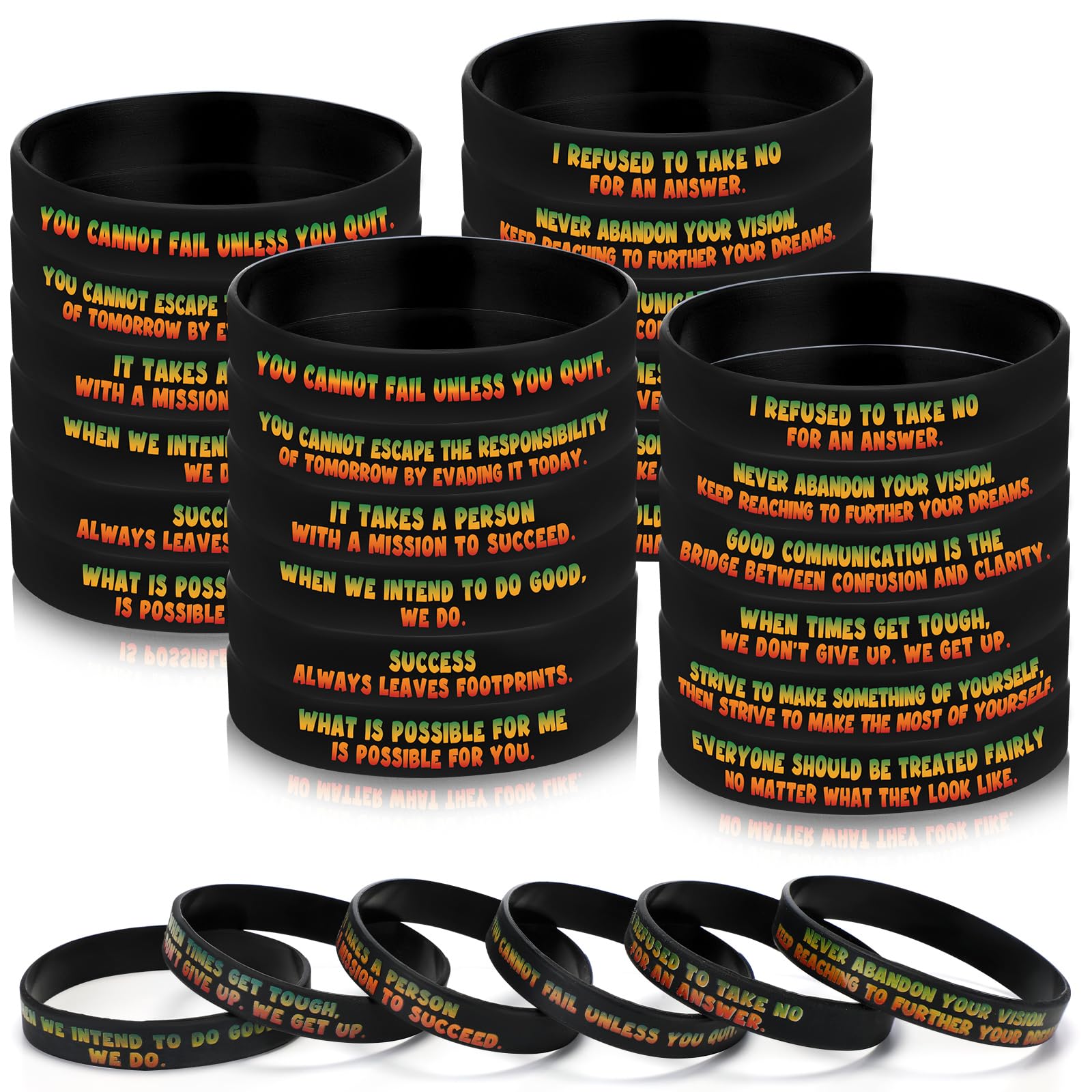Cunno 48 Pcs Black History Month Rubber Bracelets Bulk Inspirational Silicone Bracelets for Black Month Party Favors Quote of the Day Wristbands