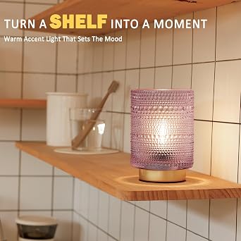Battery Operated Decorative Lamp with Timer, Small Cozy Ambience Lamps for Shelf/Bedside/Table Decor, Cordless Table Lamp with LED Bulb for Girls Room/Dorm/Office Desk/Cubicle/Bathroom Decor-PINK