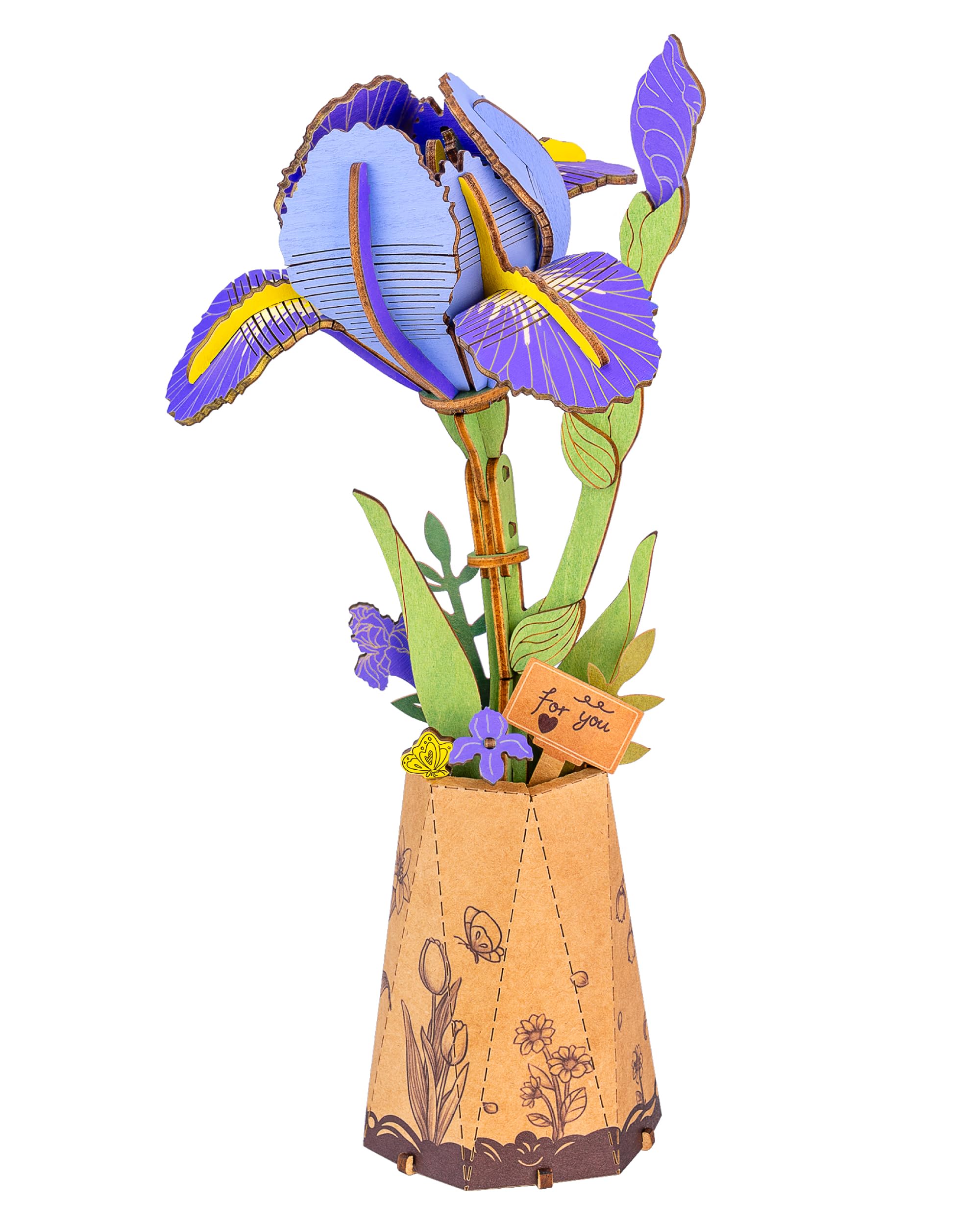 ROBOTIME DIY 3D Wooden Purple Iris Flower Puzzle to Build, Home Decoration