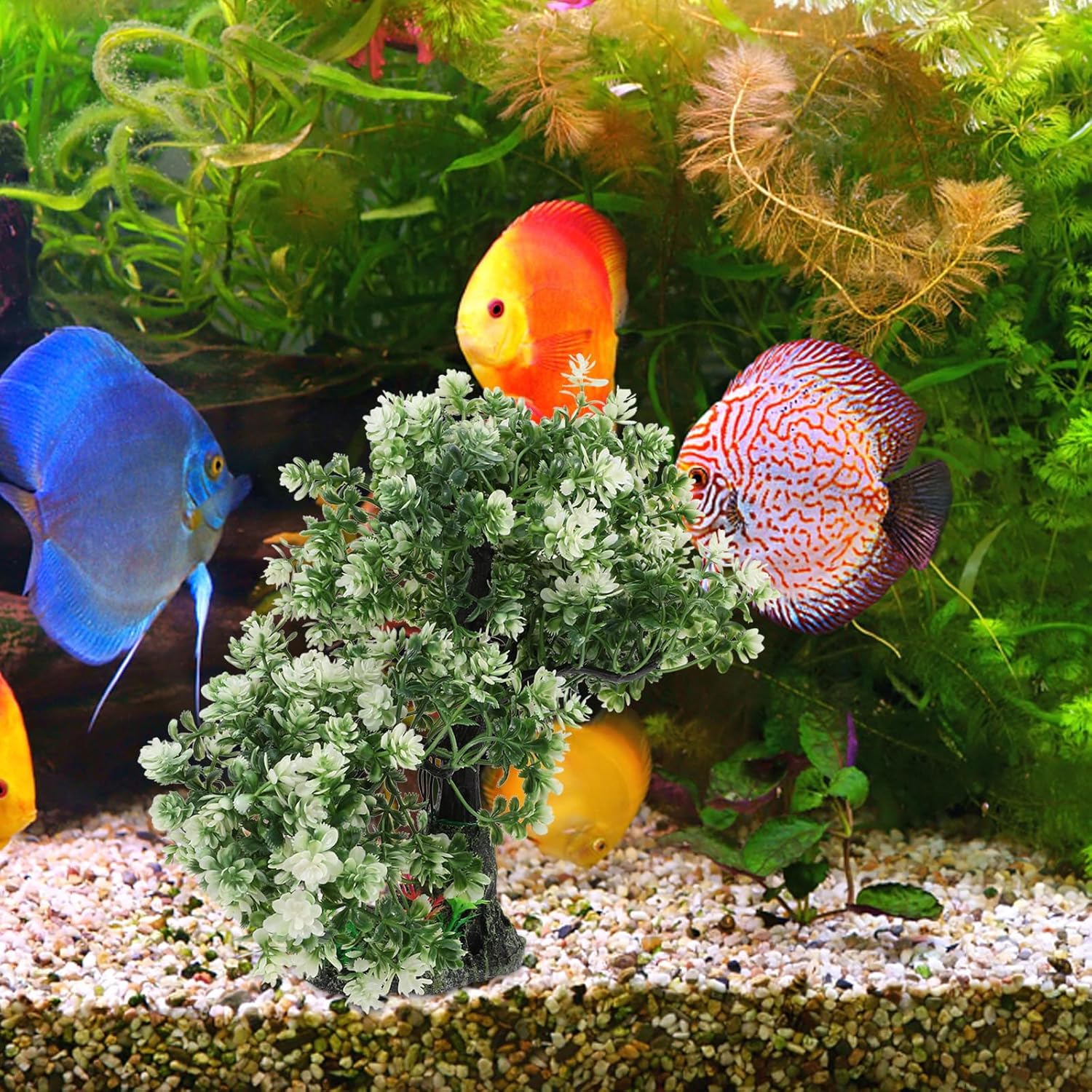 iplusmile Aquarium Decor Fake Tree with Resin Base Realistic Simulated Water Grass Rockery Small Tree Decorative Freshwater Aquarium Decoration for Home Office Fish Tank