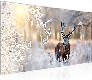 Quadri Moderni Inverno Cervo 1 Pezzo Tela Non Tessuta Soggiorno Corridoio Foresta Natura Beige 004112a