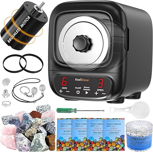 Kit de vaso de roca profesional extra grande de 3 libras, reducción de ruido y pulidor de rocas con motor sin escobillas para adultos y niños,