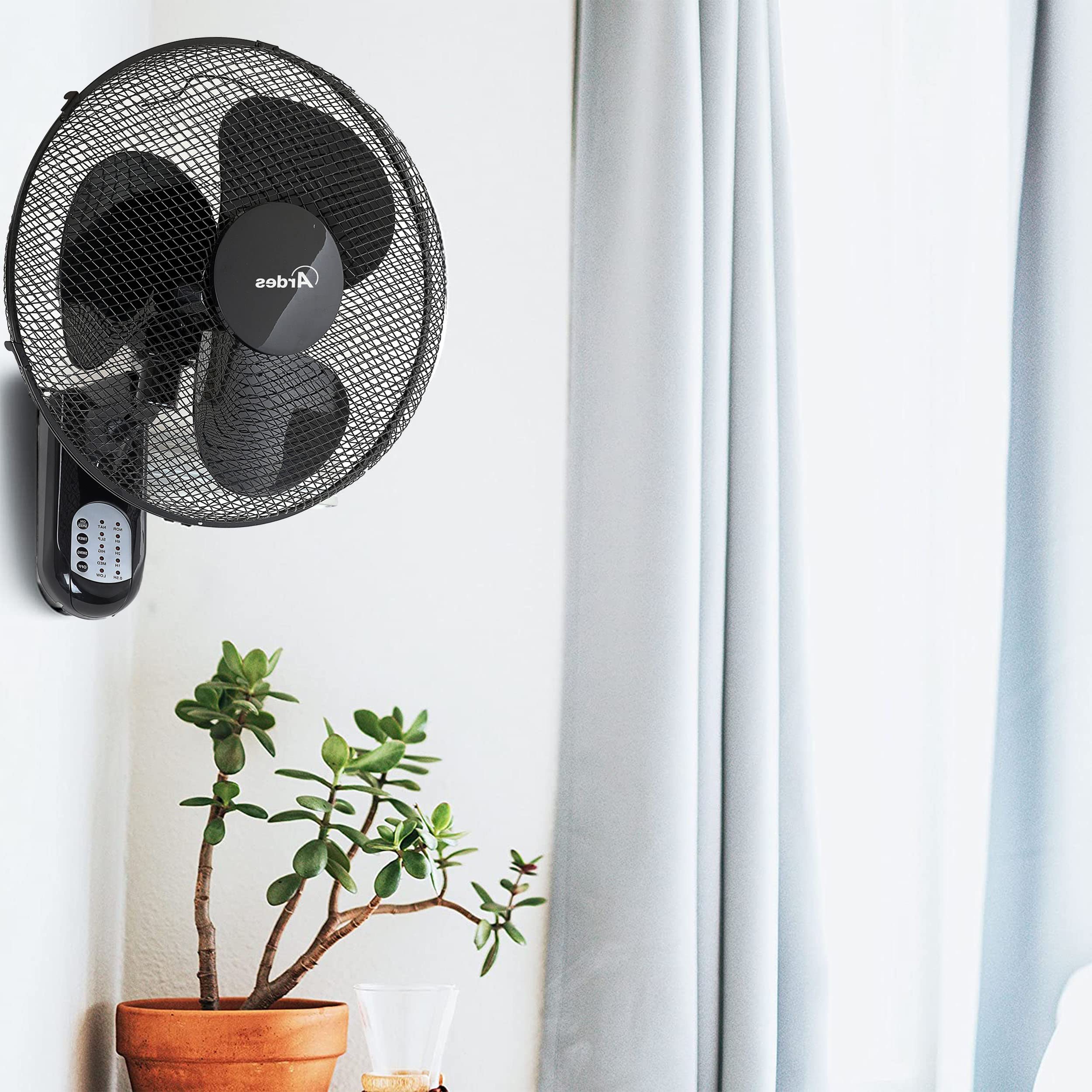 ARDES | AR5W40R Ventilatore da Parete con 3 Pale Rotanti di 40cm Telecomando a Distanza Oscillazione Automatica Timer Regolabile e 3 Velocità dal Design Elegante Ventilatore Murale Nero