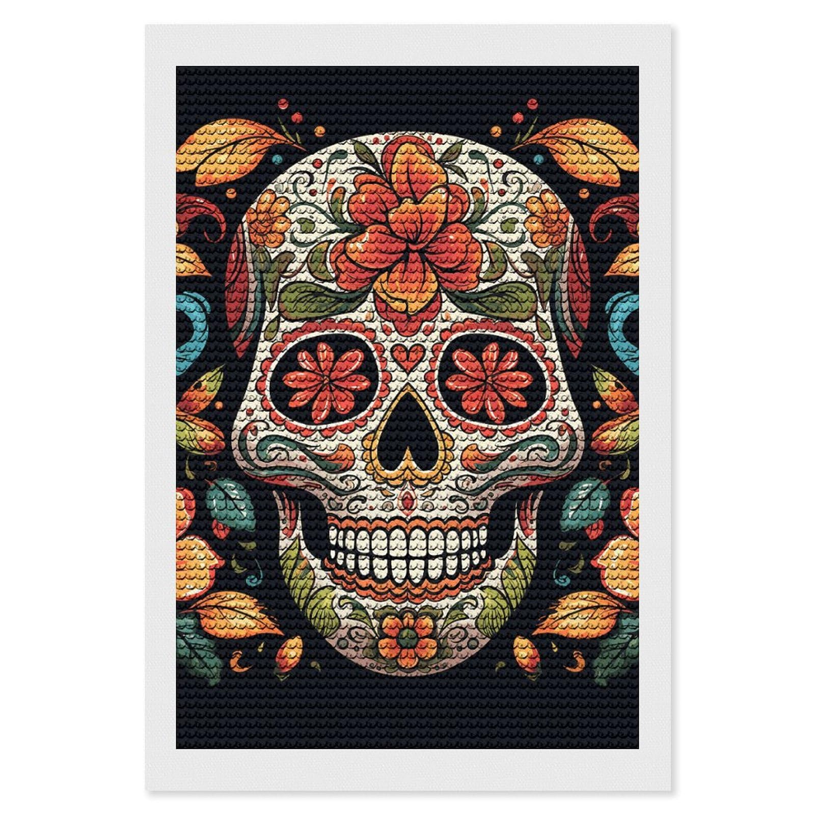 STVNKML 5D Diamond Painting Kit for Adults 8"x12" Full Drill DIY Colorful Sugar Skull Diamond Art Painting with Premium Tools (Pen, Tray, Wax) HD Canvas, Creative Decor Craft Gift