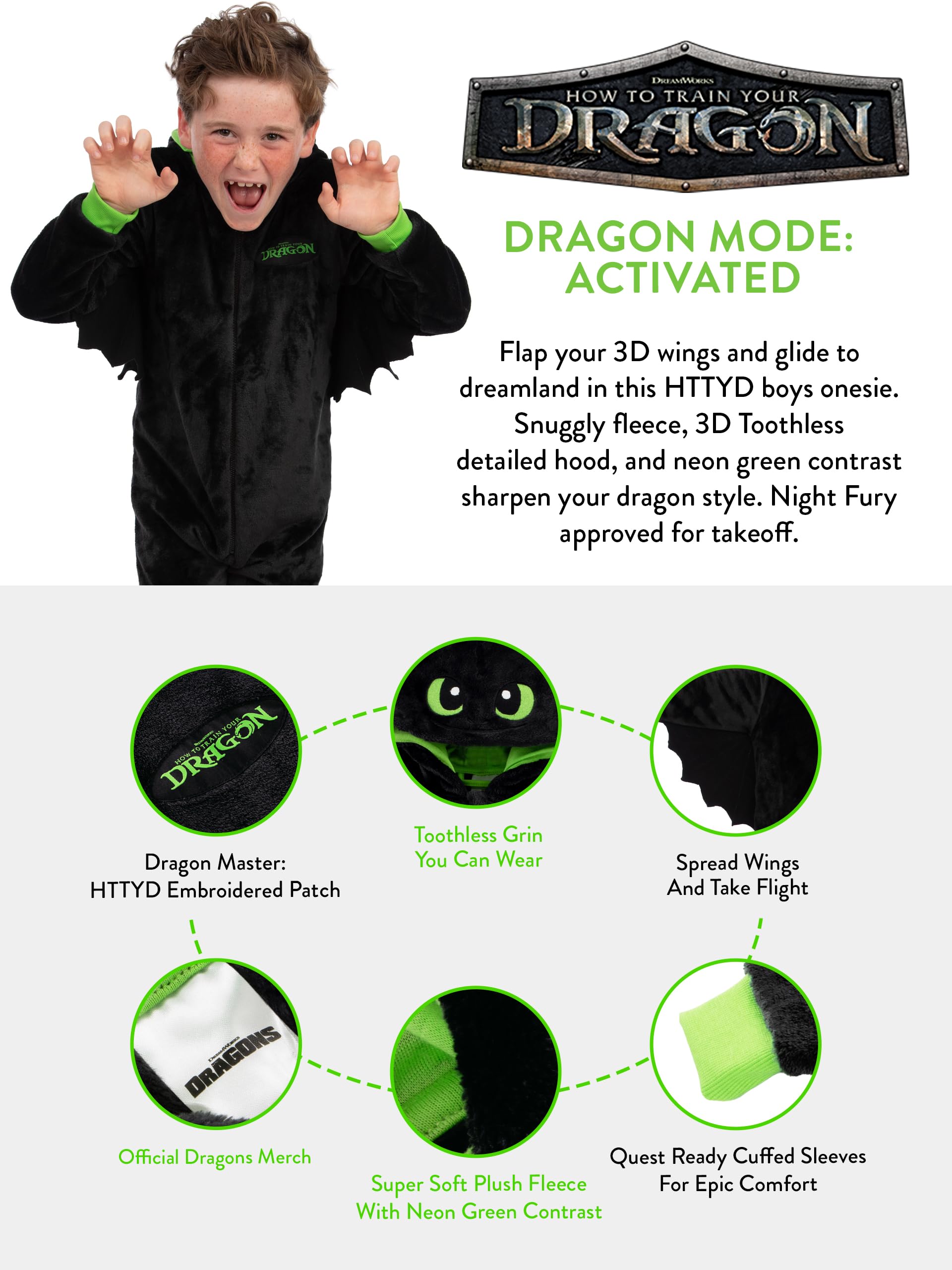 How To Train Your Dragon Pijama Enterizo de Cómo Entrenar a tu dragón para niños, Mono de Toothless Furia Nocturna, Pijama Polar con Capucha