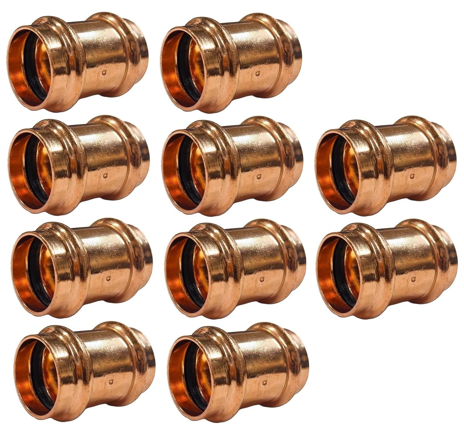 (10Pcs) EZ-FLUID 1/2” Copper Press Coupling with Stop, Propress Pressure Copper Fittings, LF ProPress Press Fitting Connection,Residential,Commercial
