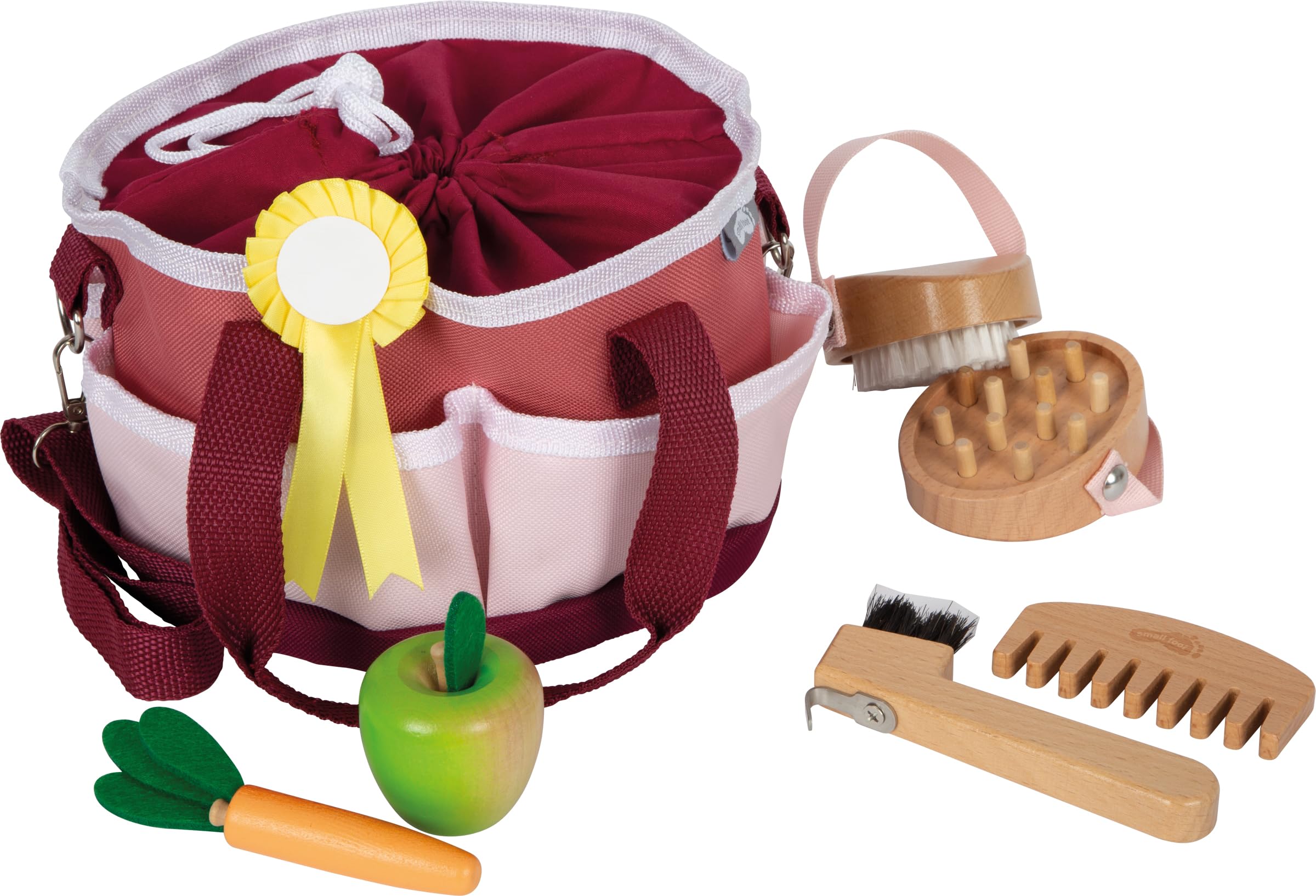 small foot Set Aseo para Caballo con Bolsa roja Acc. Madera Aptos niños, Acc. Jugar con Caballos, +3 años, 12705