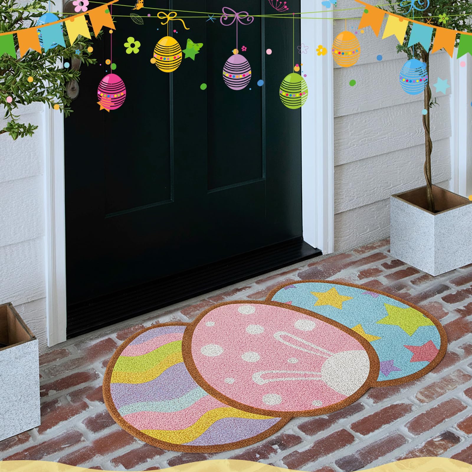 Jenaai 17" x 29" Easter Doormat Easter Egg Coir Outdoor Door Mat Indoor Welcome Non Slip Entrance Doormat Porch Cute Colorful Egg Front Door Mats for Spring Farmhouse Front Porch Entryway Decor