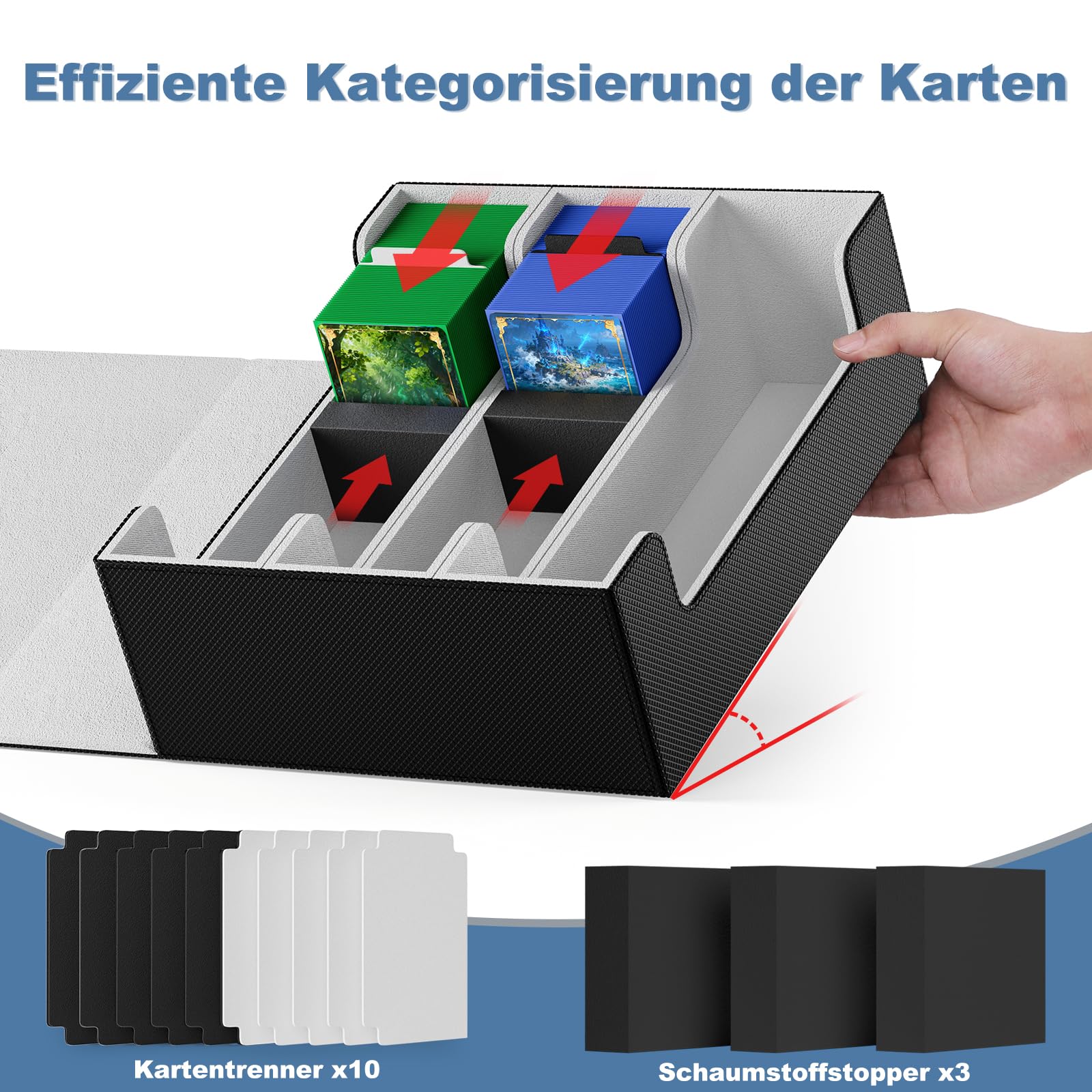 Mlikero Sammelkarten-Aufbewahrungsbox für 1800+ Karten, Magnetische Deck-Box passend für MTG und Sports Karten, Premium Sammelkarten Box Kartenbox mit 10 kompatiblen Kartenteilern