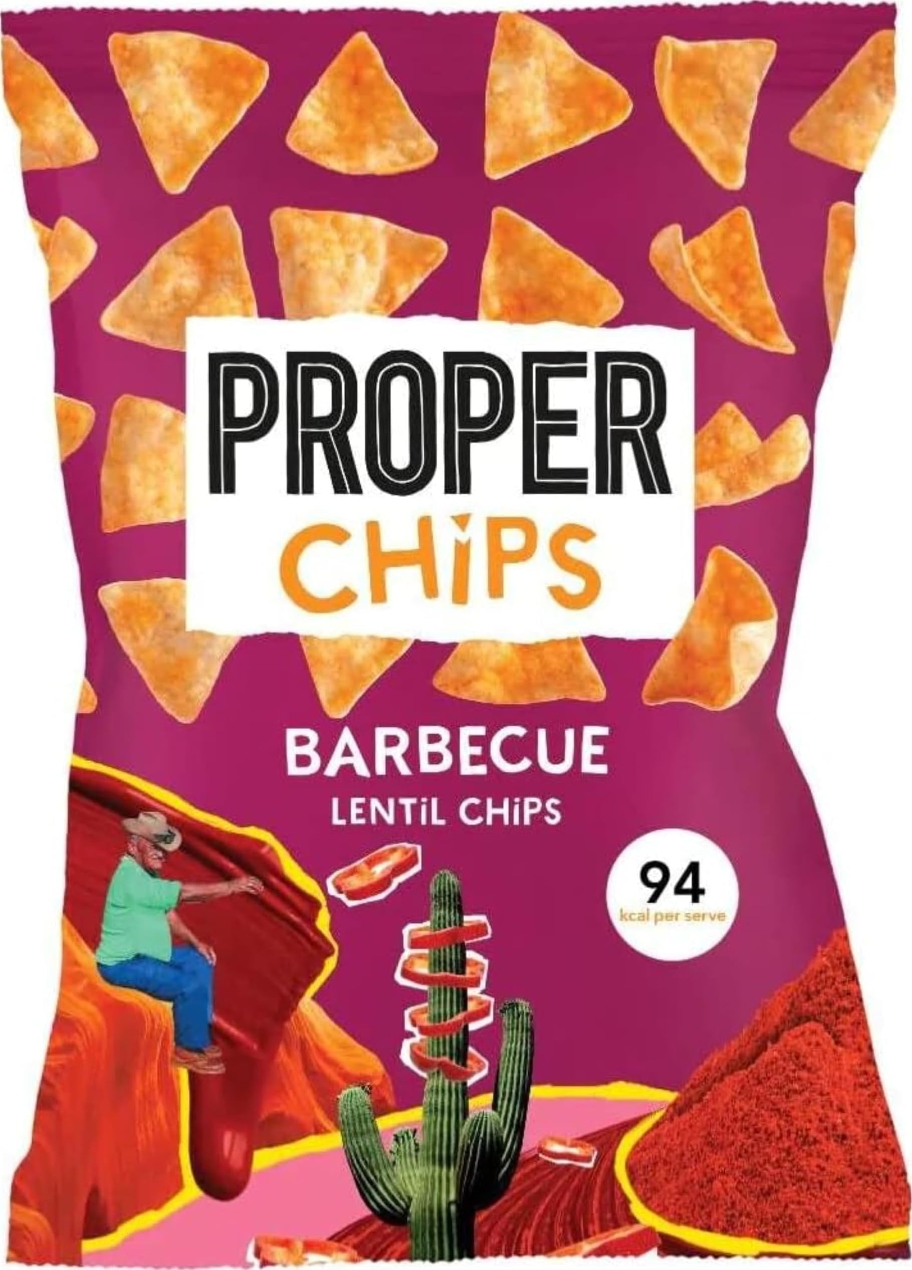 PROPER Barbecue Lentil Chips, Vegan, Gluten Free Snacks, Sharing Bags - 85g Pack
