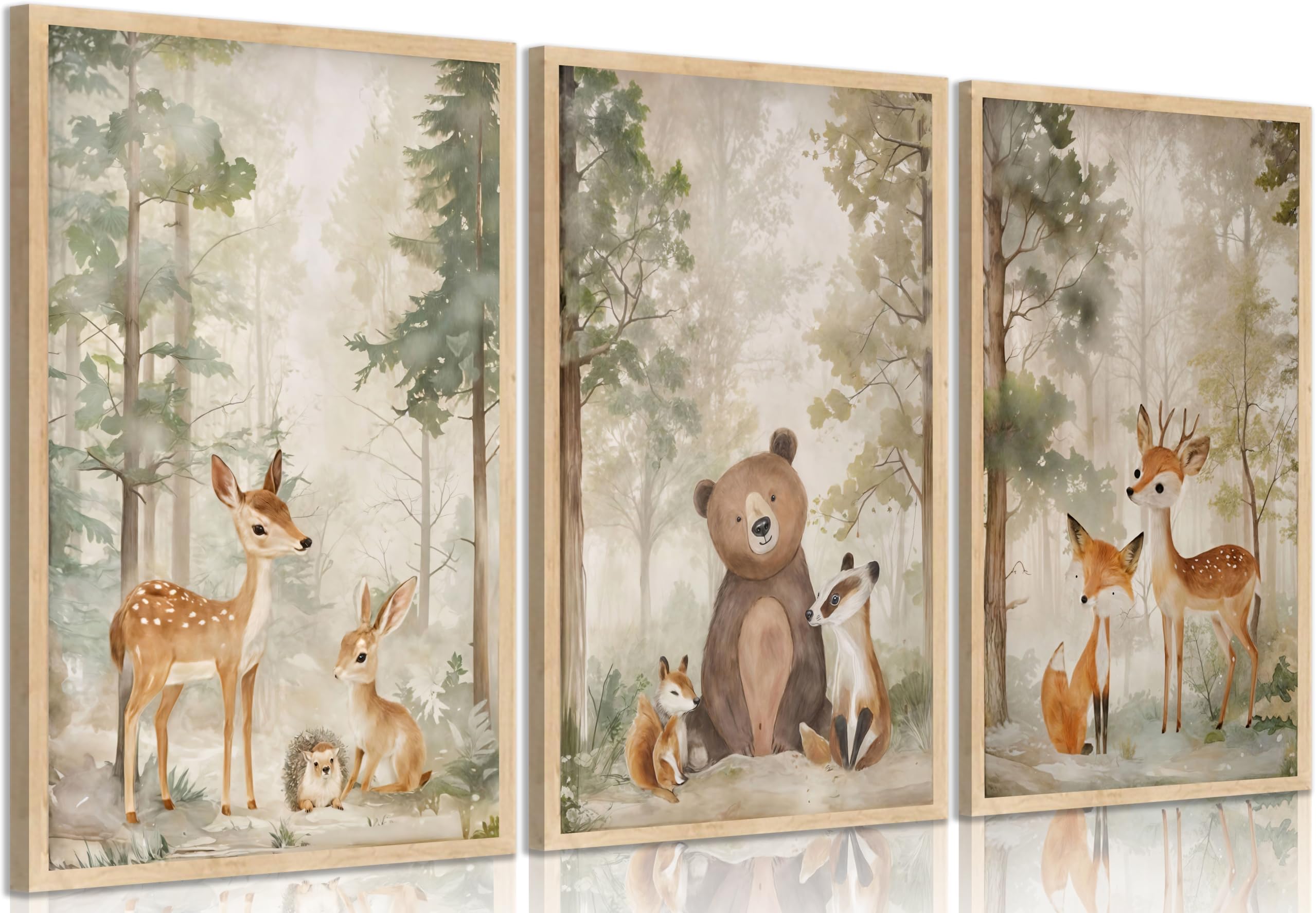 3Pcs Woodland Animal Nursery Canvas wall art Wild Animals Forest Paintings Pictures Wall Decor Fox Bear Deer Watercolor Poster Printing Artwork for Boys Room Girls Room Home Decoration Unframed