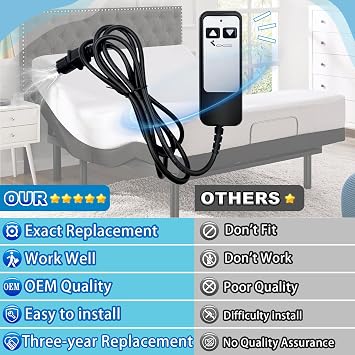 OEM 5 Pin Adjustable Bed Richmat HJH5 Wired Remote Control for Matt. Firm 50 Series&Leggett and Platt Bas-X HC Series Adjustable Bases Fit for Leggett&Platt Adjustable Bed Parts Three Years