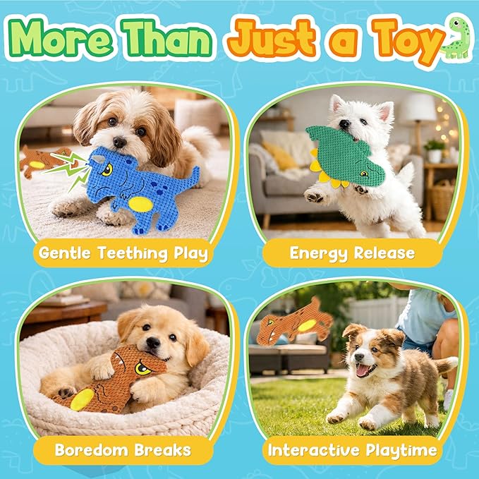 Juguetes Chirriantes para Perros KIPRITII Dinosaurio Sin Relleno, Pack de 3 miniatura 3