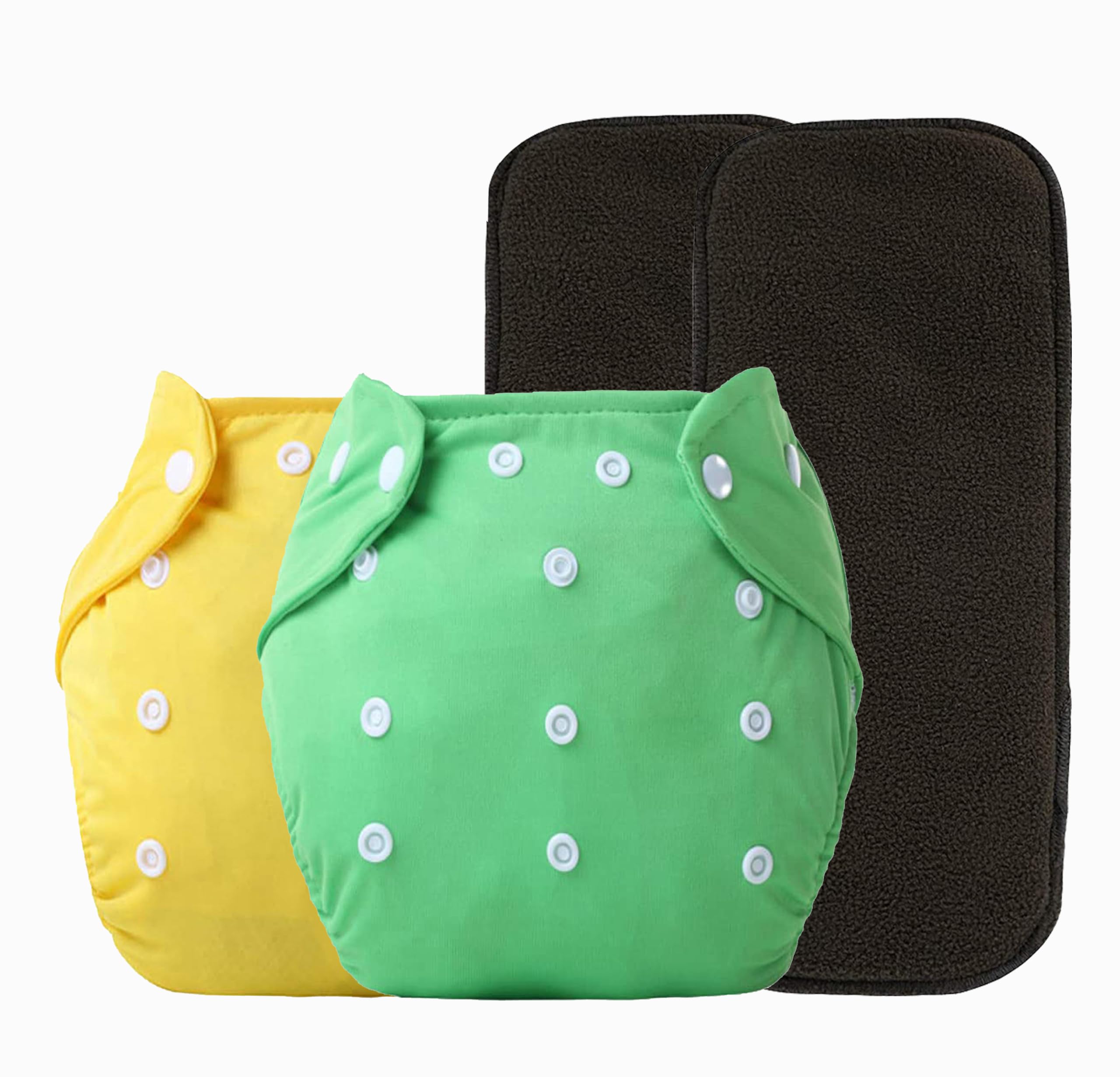 Alya Pocket Button Style Solid Reusable Cloth Diaper All in One Adjustable Washable Diapers Nappies(Without Inserts) for Toddlers/New Borns(0-24 Months,3-16KG) (Pack of 2, Yellow,Green)