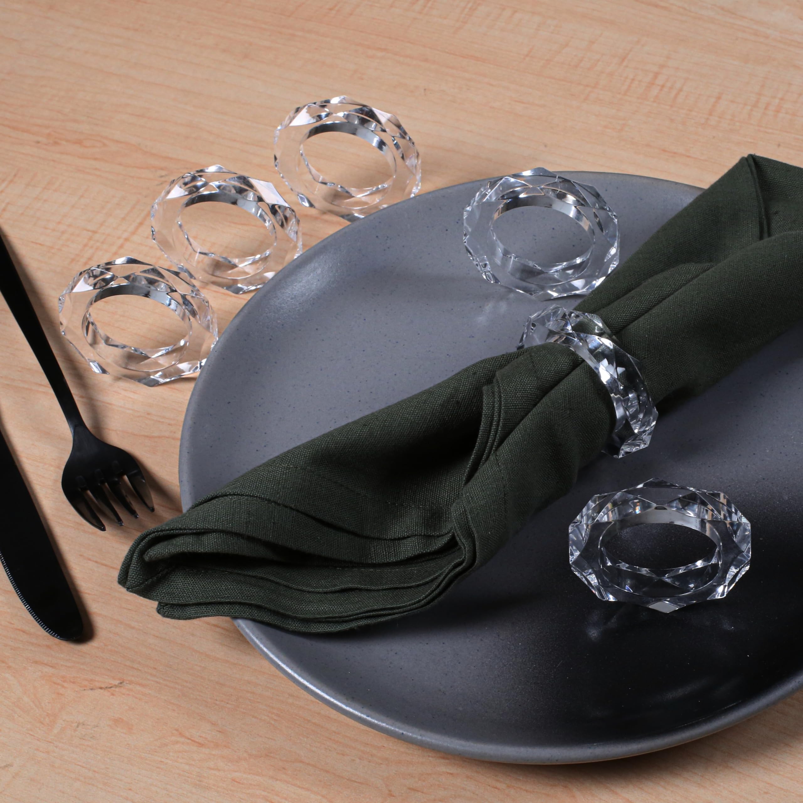 Lot de 12 ronds de serviette élégants en acrylique transparent pour mariage, fête, table à manger et décoration de vacances ALPHA Living HOME
