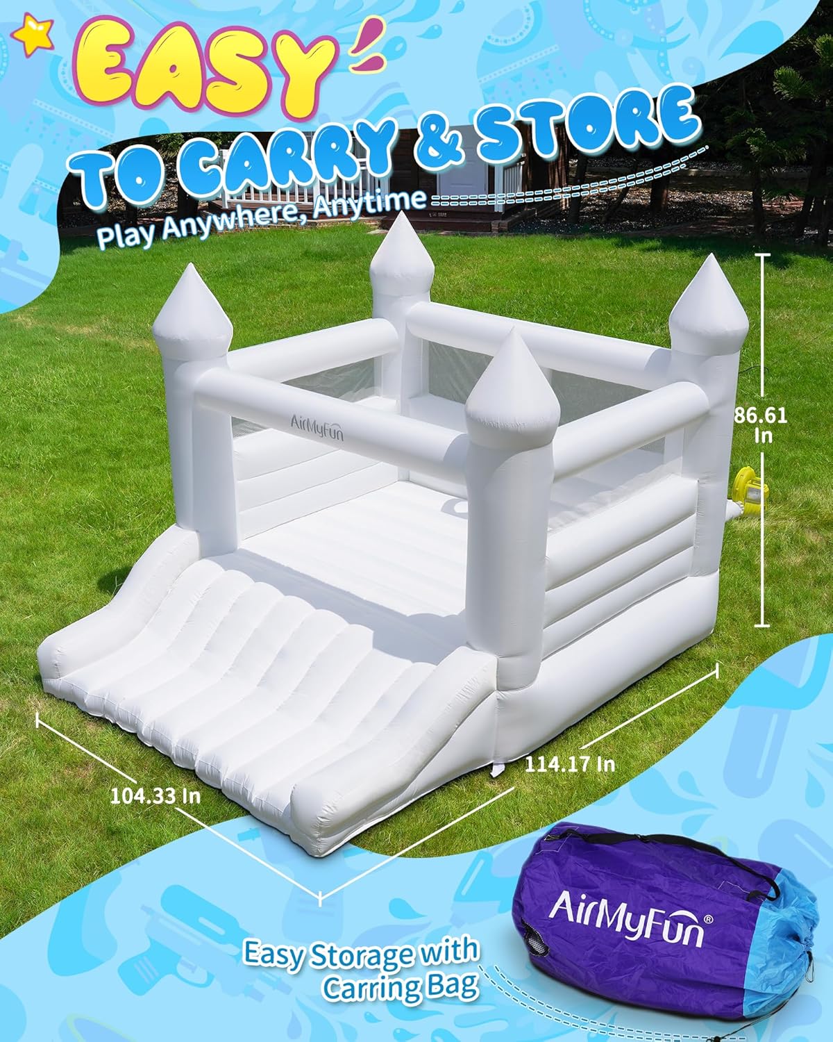 AirMyFun Dreamy Pink Castle and White Party Bounce House