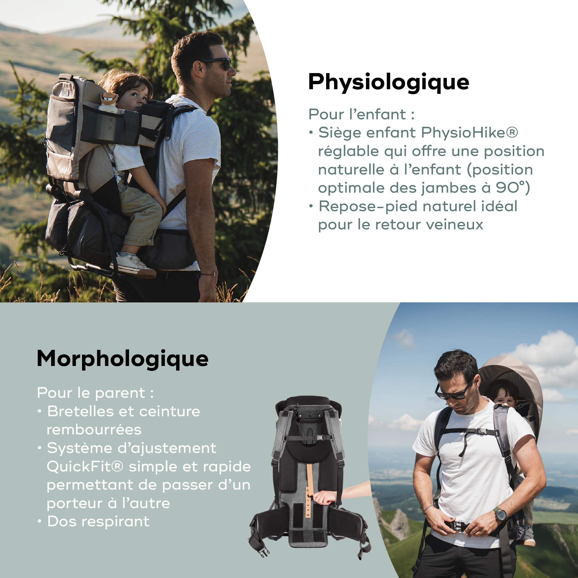 Babymoov Porte-bébé randonnée Moov&Hike + - Sac à Dos Confortable & Réglable - Siège Ajustable - Housse de Pluie, Sac à Langer 10L Inclus - Confort Enfant & Parent - Garanti à Vie