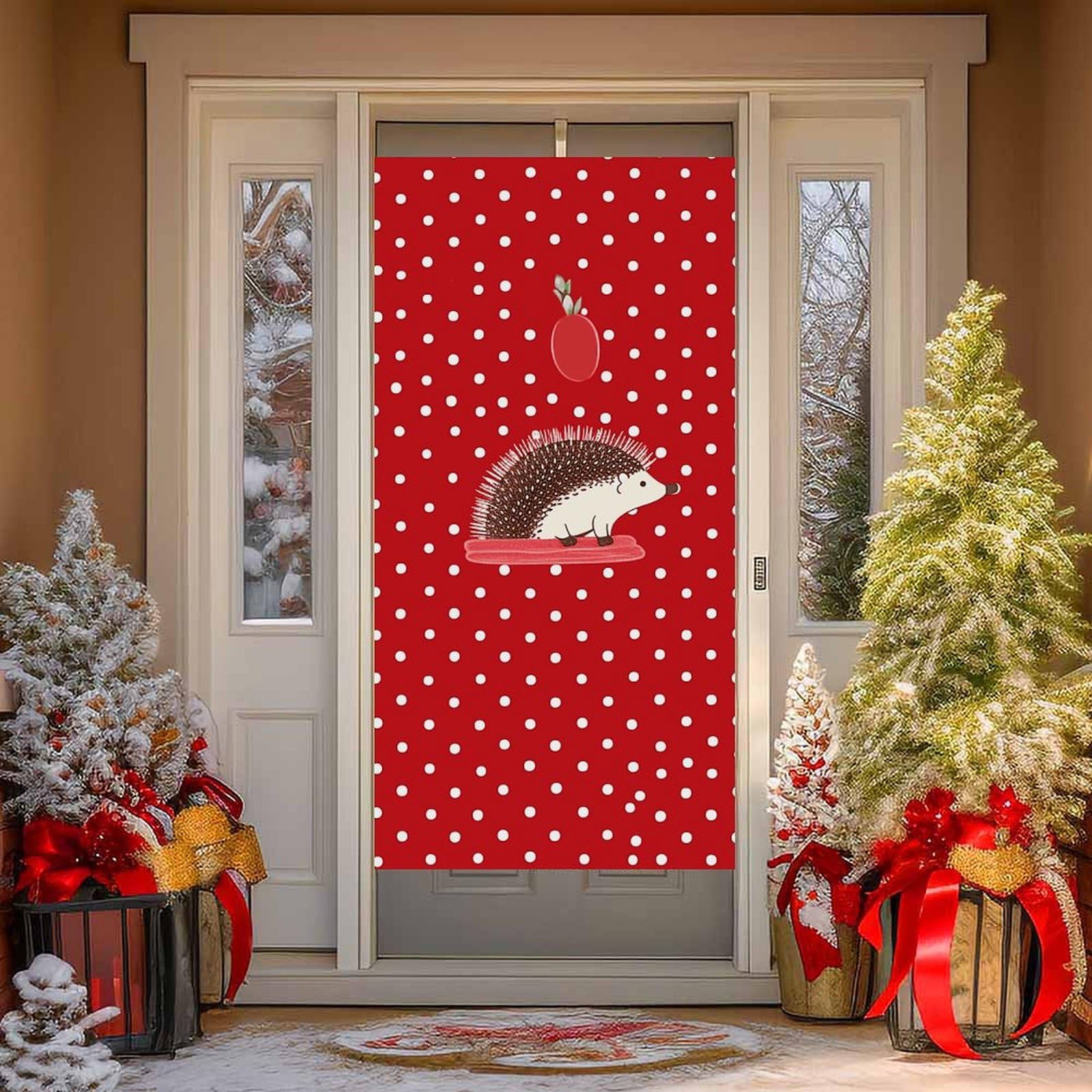 NONHAI Red Polka Dot Hedgehog Door Cover Decoration Welcome Door Banner Porch Sign Photo Background DoorCurtains for Doorway Privacy Window Curtain Porch Cover Indoor Outdoor Decor 70.9x35.4in