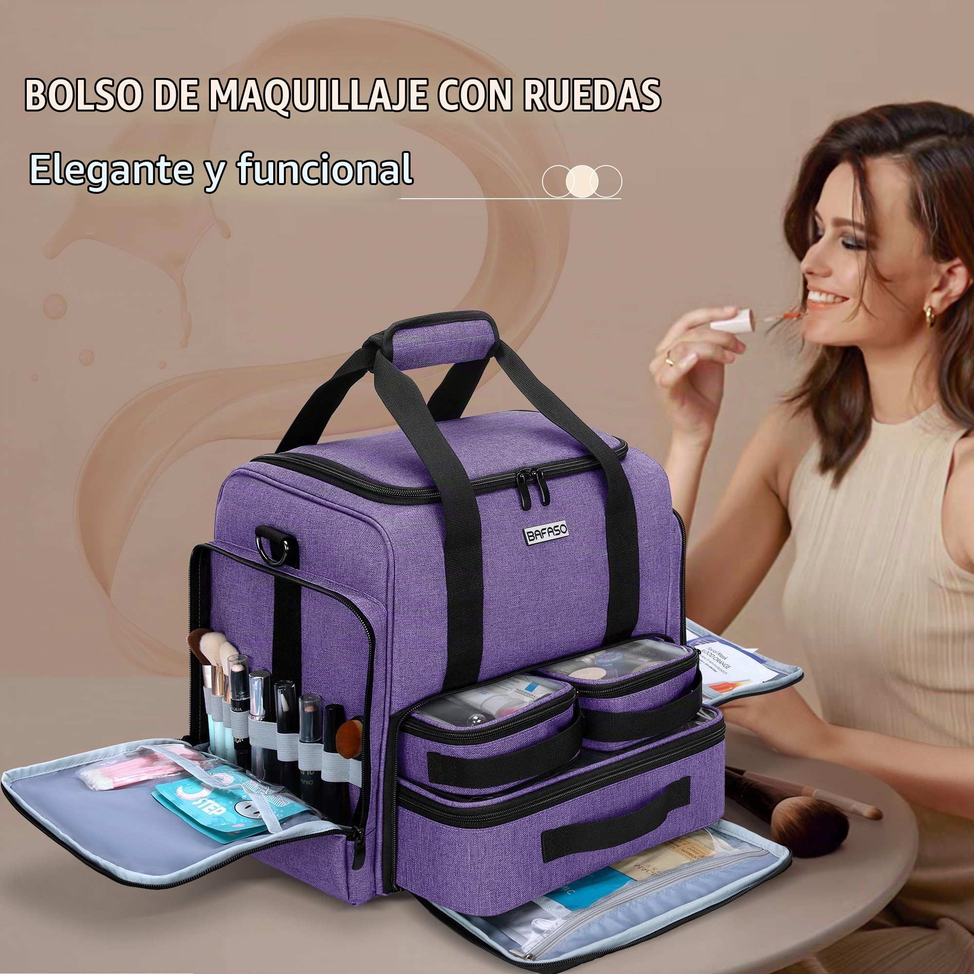 BAFASO Estuche para Cosméticos con Ruedas, Bolsa de Maquillaje de Viaje