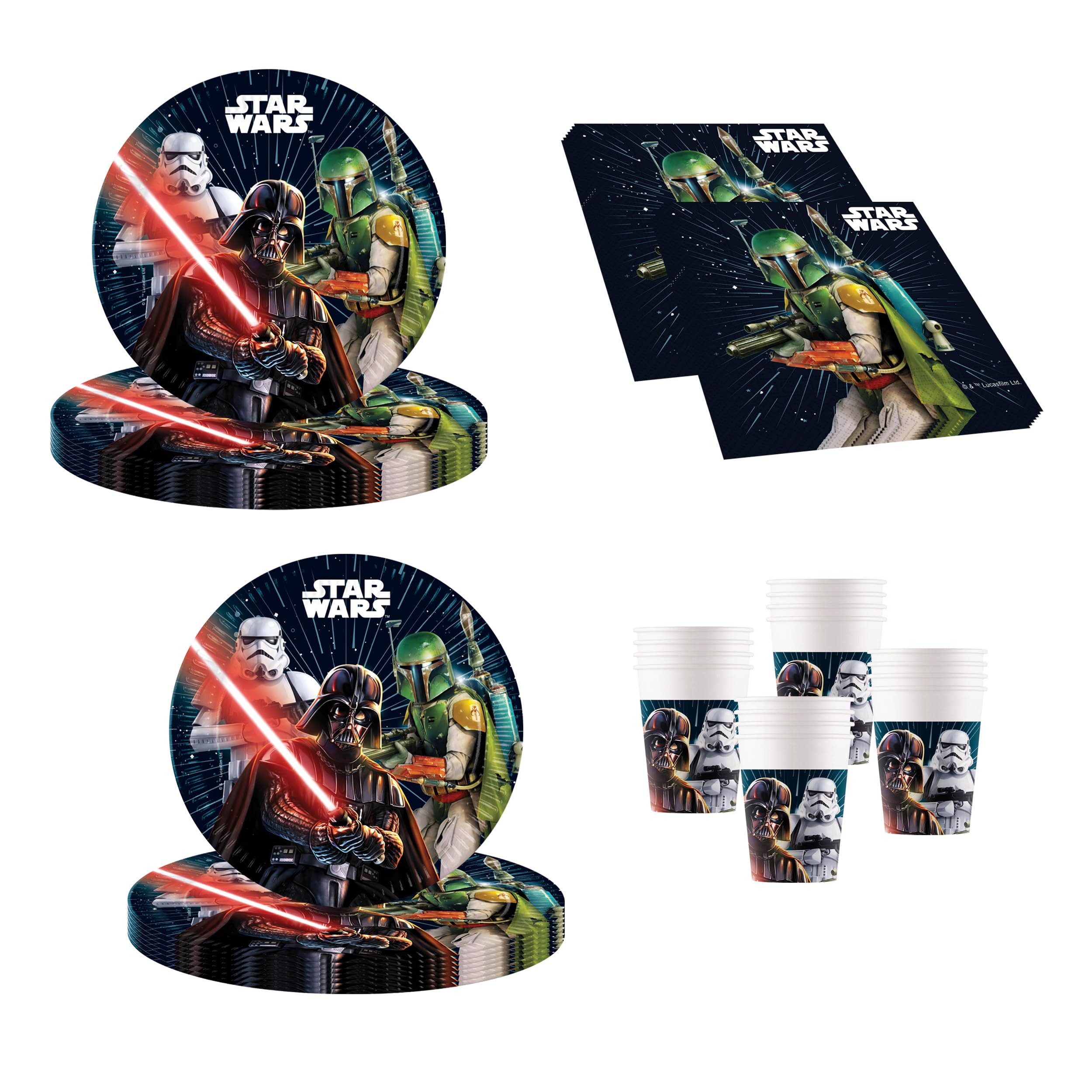 Procos 10215306DY Star Wars Galaxy Party Set, 52-Piece Disposable Tableware for Children's Birthday and Theme Party, Table Decoration