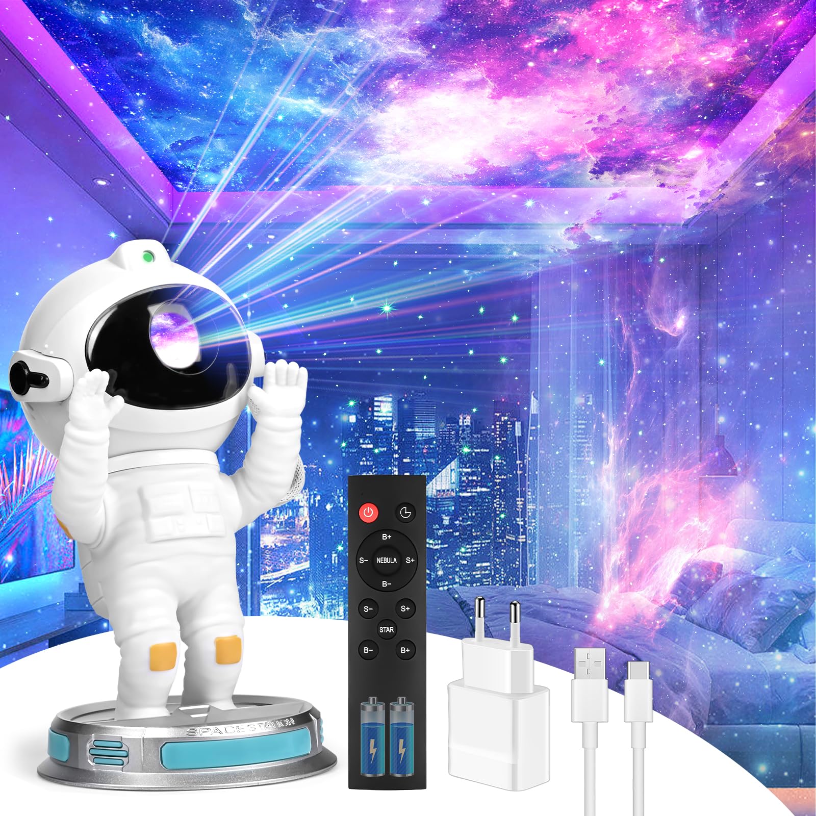 Comius SharpAstronaut Galaxy Projector, Astronaut Star Sky Projector with Nebula, Children's Night Light Projector with Remote Control, Christmas Gifts for Children and Adults