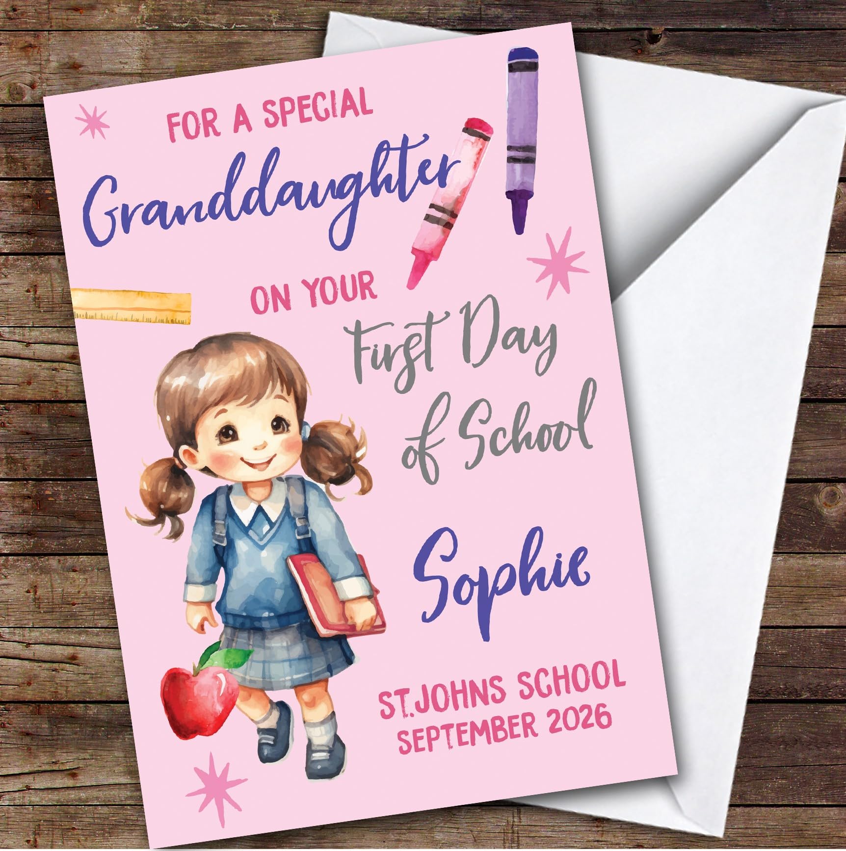 Personalised First Day Of School Card For Granddaughter School Card For Girl | Custom Greetings Card For First Day Of School Any Text