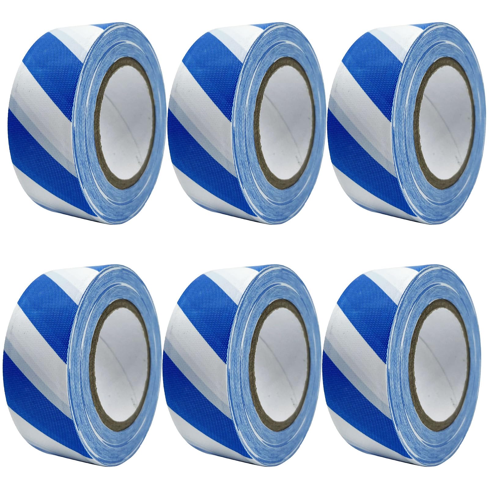 6 Pack Flagging Tape with Blue and White Stripes, 1 inch x 100 ft Non-Adhesive Plastic Ribbon Neon Marking Tape for Hunting Hiking Trail Hazardous Areas Halloween Party Decors