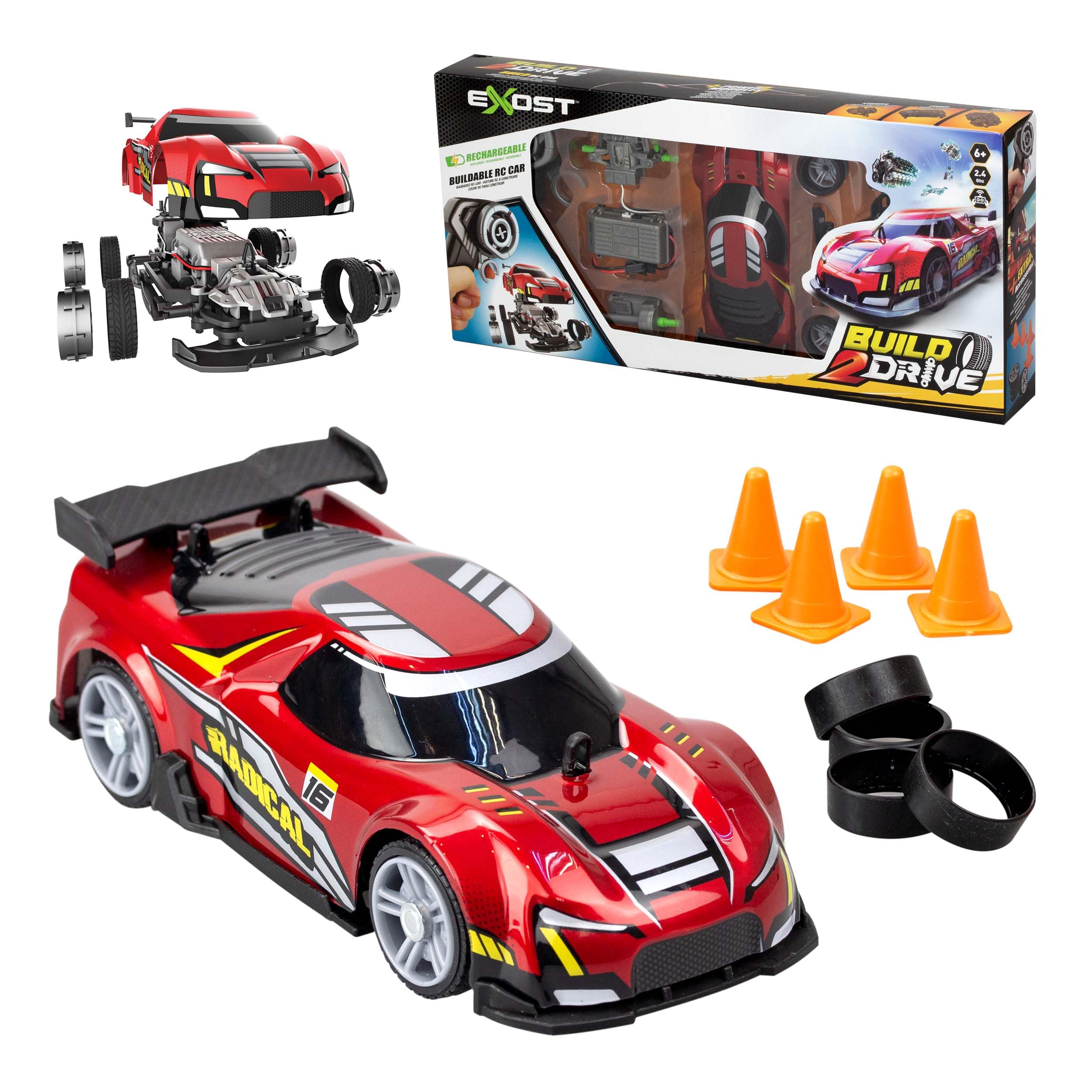 Silverlit Build 2 Drive Radical Racer RC Car Set  Easy-to-Assemble High-Speed Radical Racer with 20 Snap-Together Parts, Custom Track Accessories, 8km/h Speed, for Kids, Ages 6+