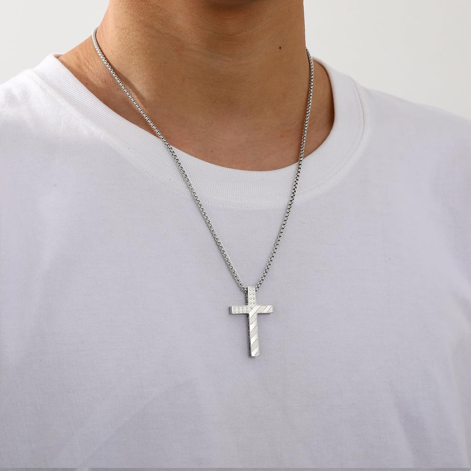Cross Necklace for Men Boys, 316L Stainless Steel Chain Pendant Bible Verse Religious Christian Christmas Jewelry Gifts 22+2 Inches - Image 4