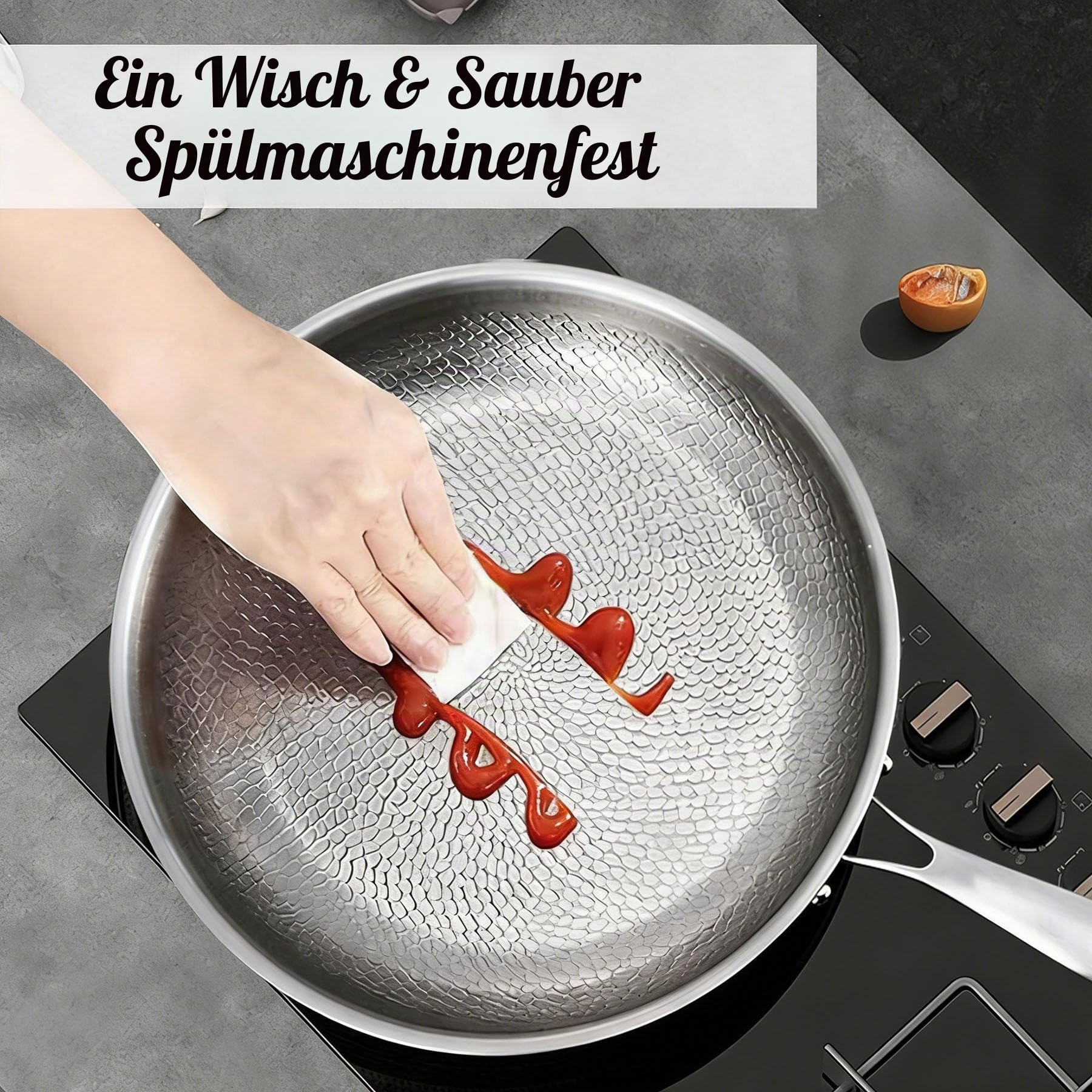 Titanium Pro Pfanne, Titanium Hammered Pan Mit Deckel-Scratch (Mit Deckel,24CM)