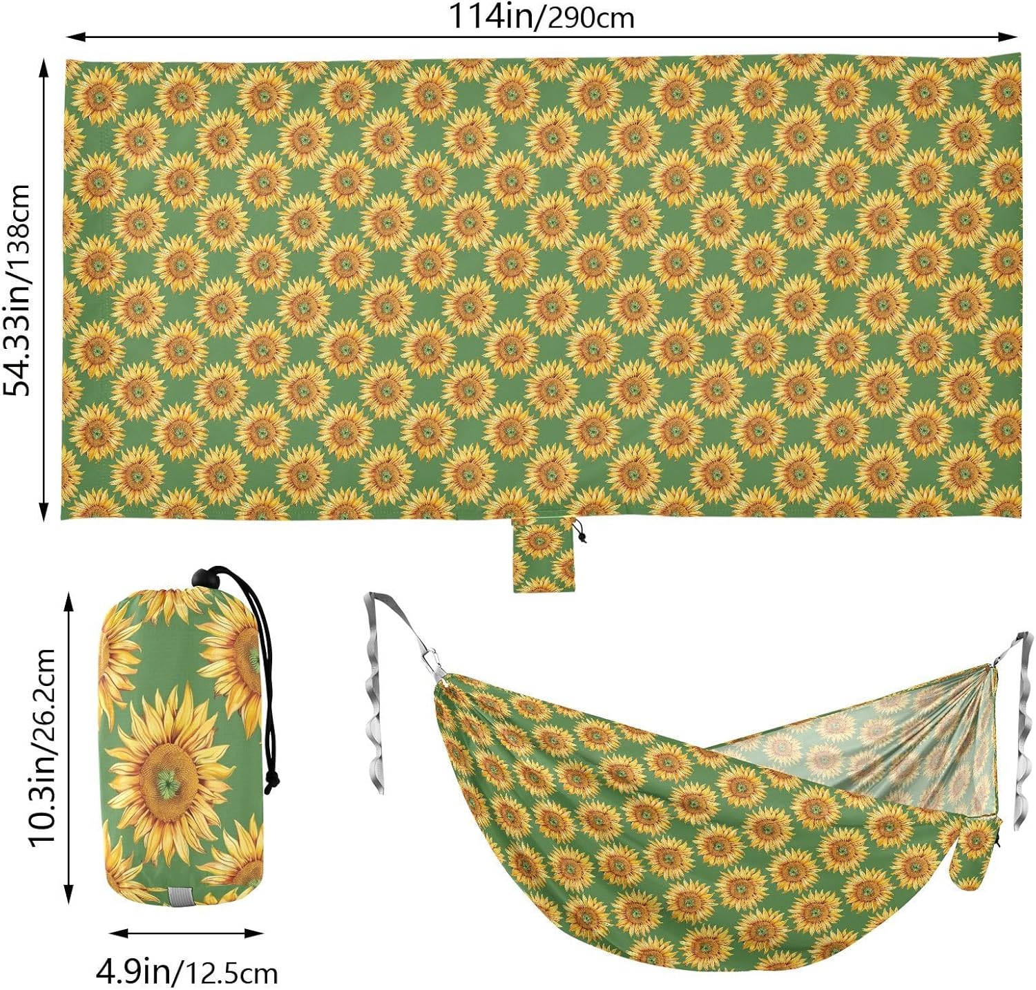 ALAZA Sunflower Floral Camping Hammocks Single or 2 Person 500 lbs Portable Parachute Travel Hammock w/Tree Straps for Hiking Backpacking Indoor Outdoor